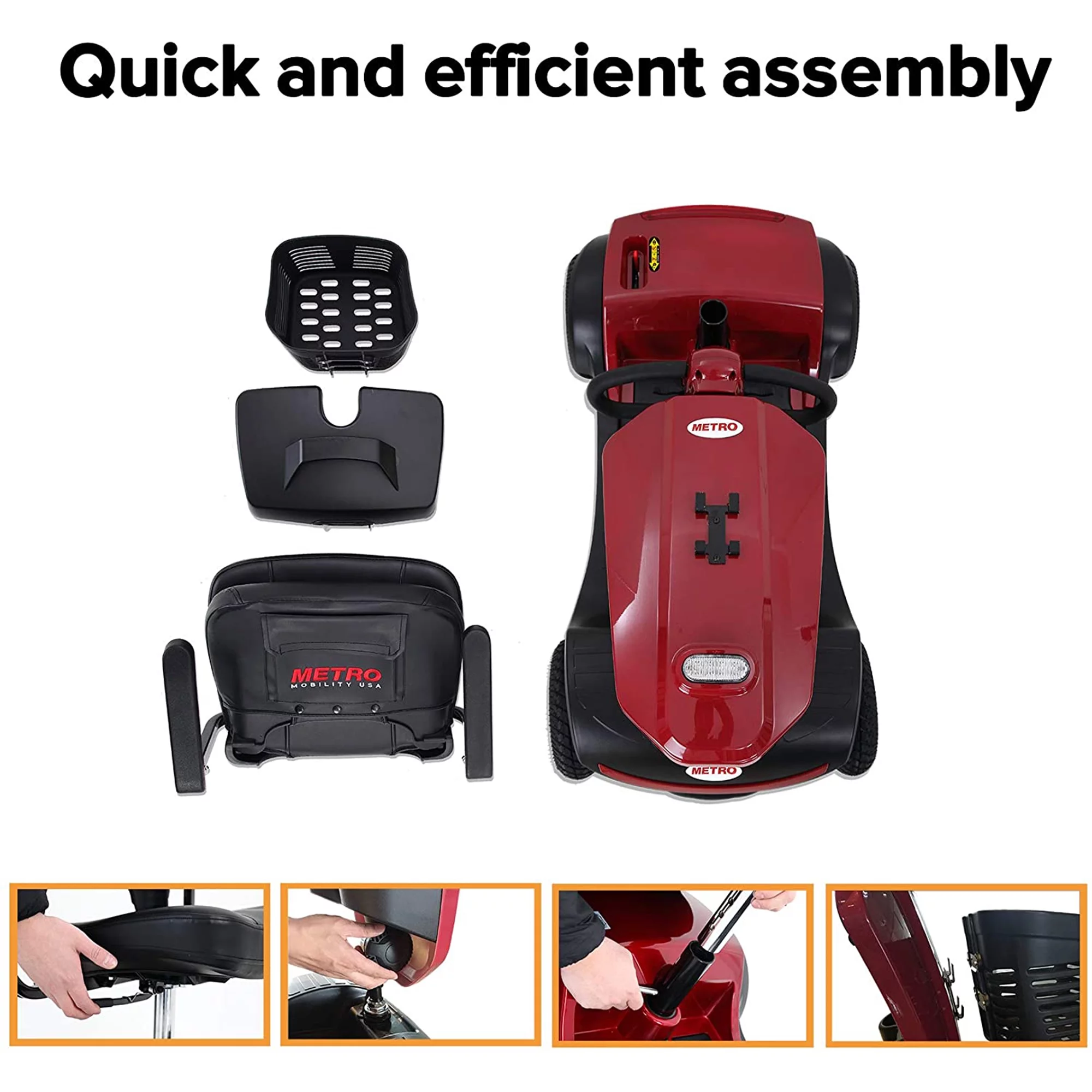 Segmart Mobility Scooter for Seniors, 20''W Armrest, Windshield, Rear Suspension, Front Rear Light, Cup Holder, USB Charging Port, Gift Flag, 300lbs, Red - Womvr