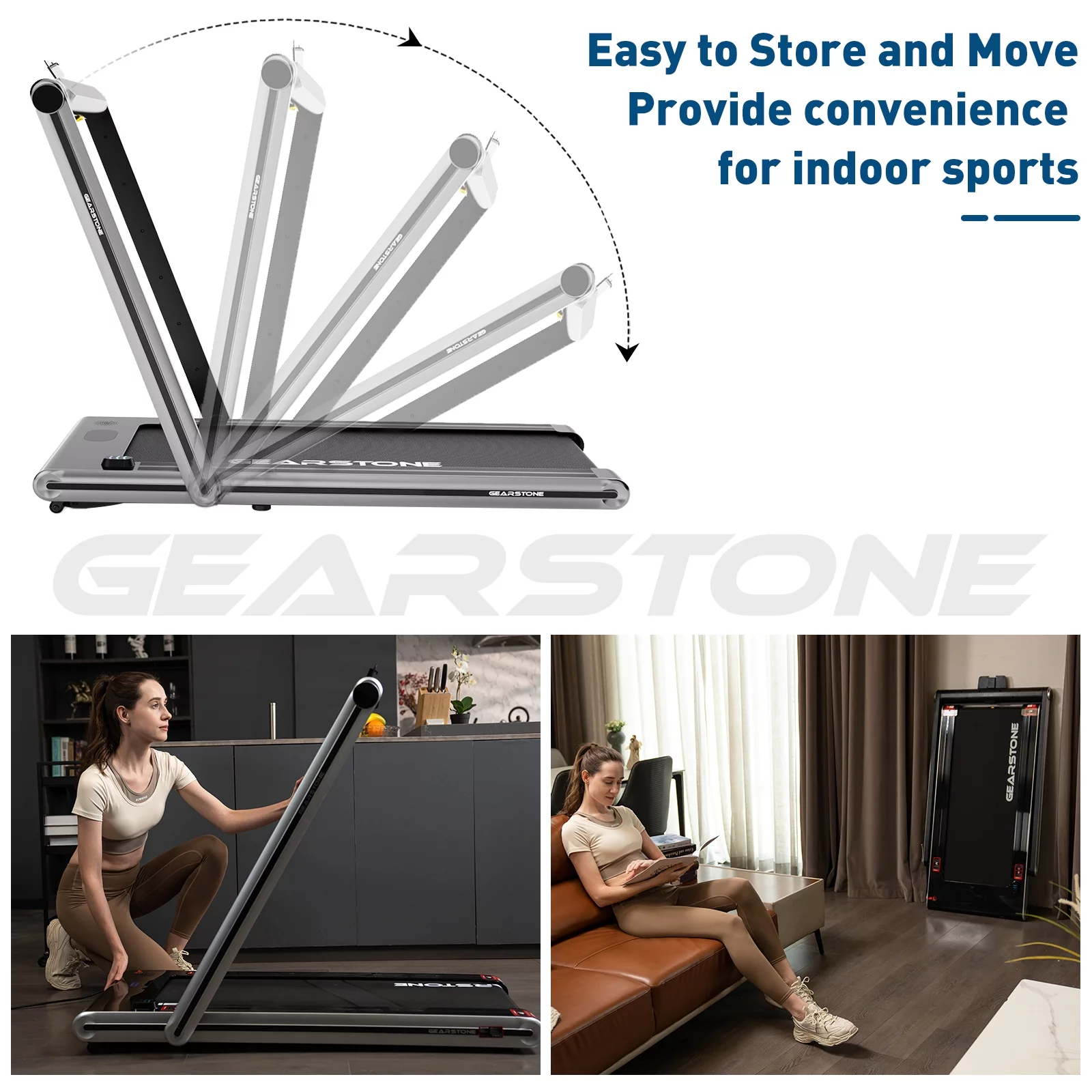GEARSTONE 2 in 1 Folding Treadmill, Under Desk Treadmill Walking Electric Jogging Running Machine . Treadmill Home Gym Office Workout - Womvr