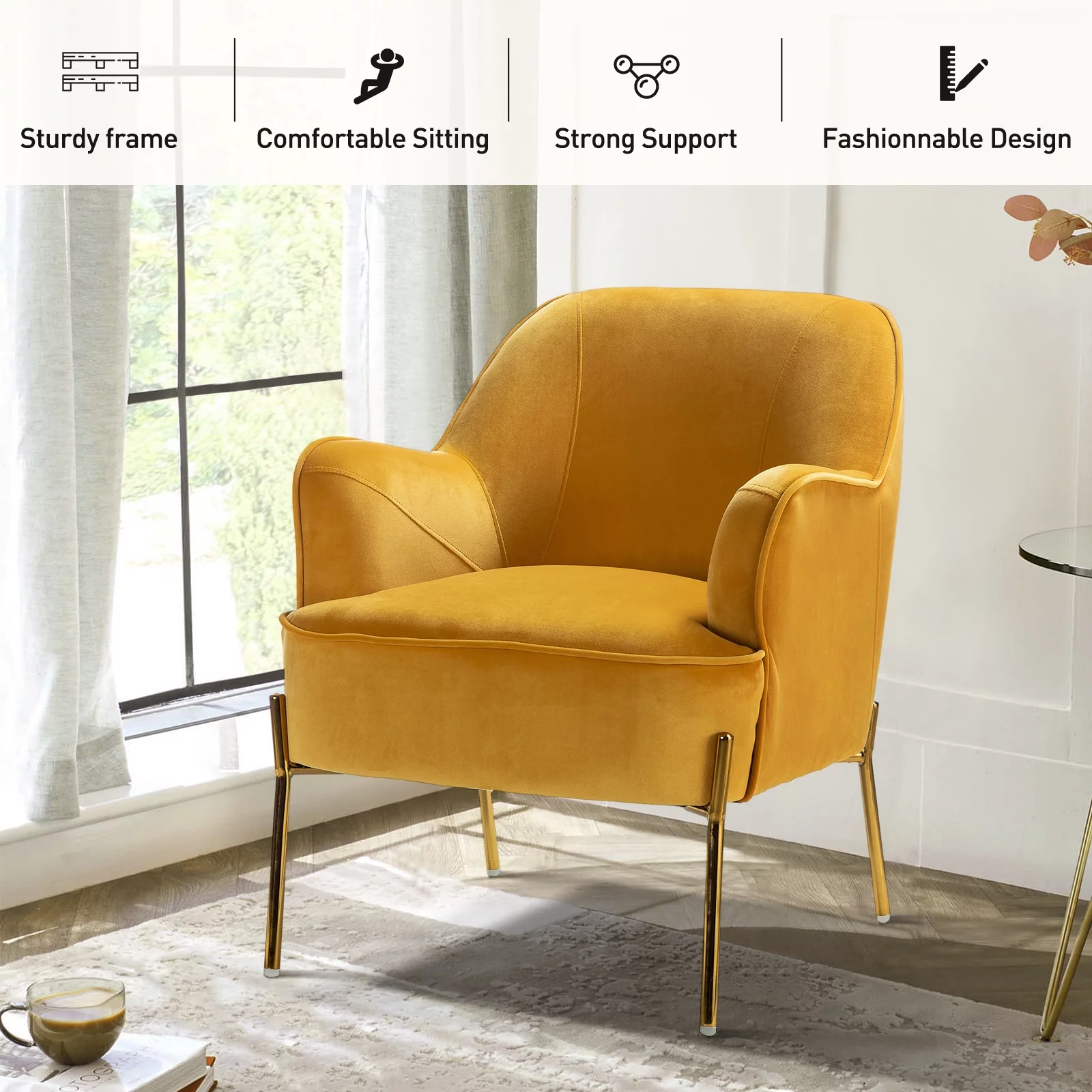 Velvet Upholstered Accent Chair Metal Legs Curved Backrest Lounge Home Armchair Bedroom Adult Pink - Womvr