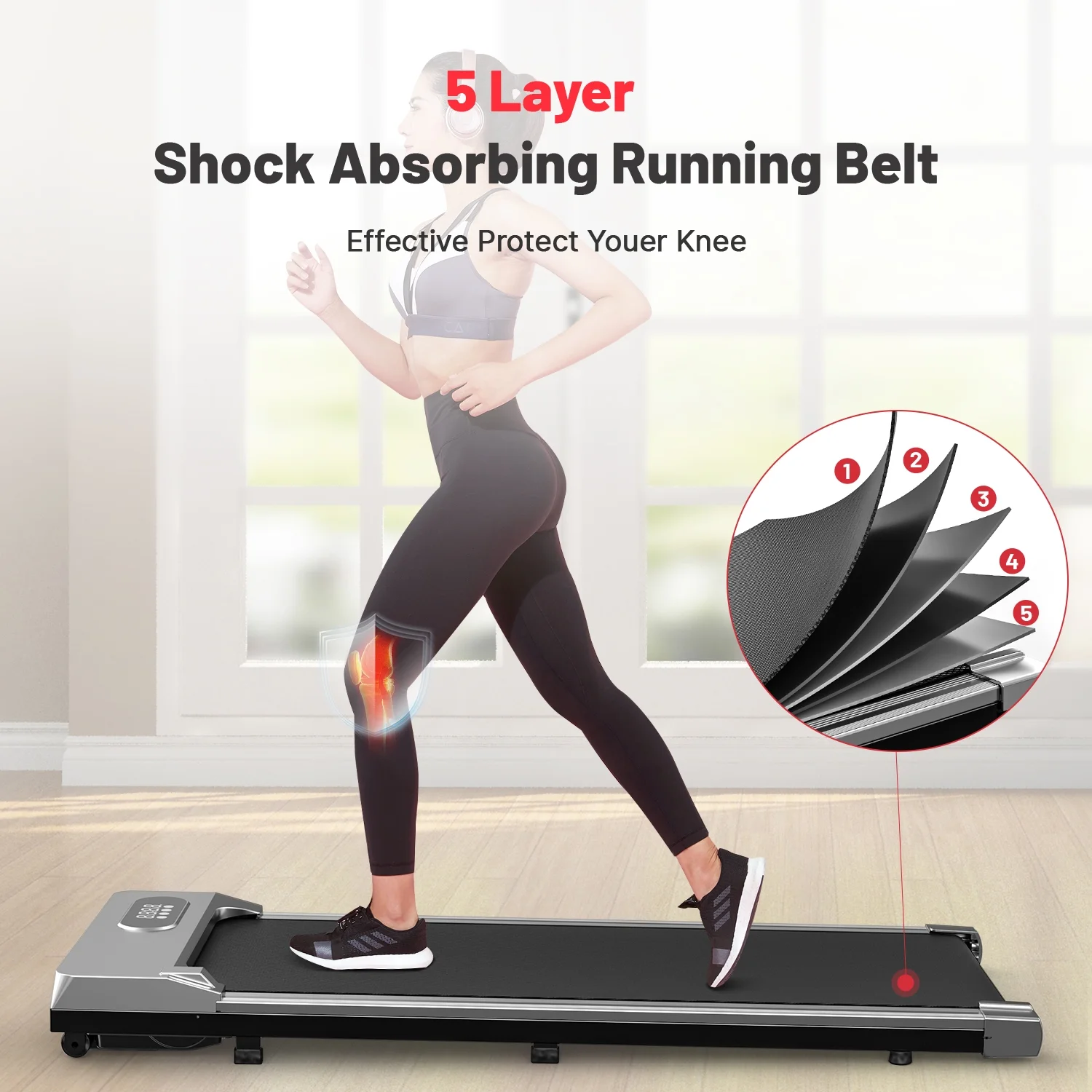 Bigzzia Walking Pad, 2 in 1 Under Desk Treadmill with Remote Control and LCD Display, Compact Treadmill for Home & Office, Silver - Womvr