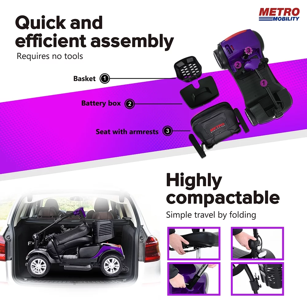 4 Wheel Mobility Scooters for Senior, Outdoor Travel Electric Wheel Chair Scooter with Detachable Basket, Adults Mobility Scooters with Control Panel, Max Speed 4.97mph, 300lbs, Purple, SS188 - Womvr
