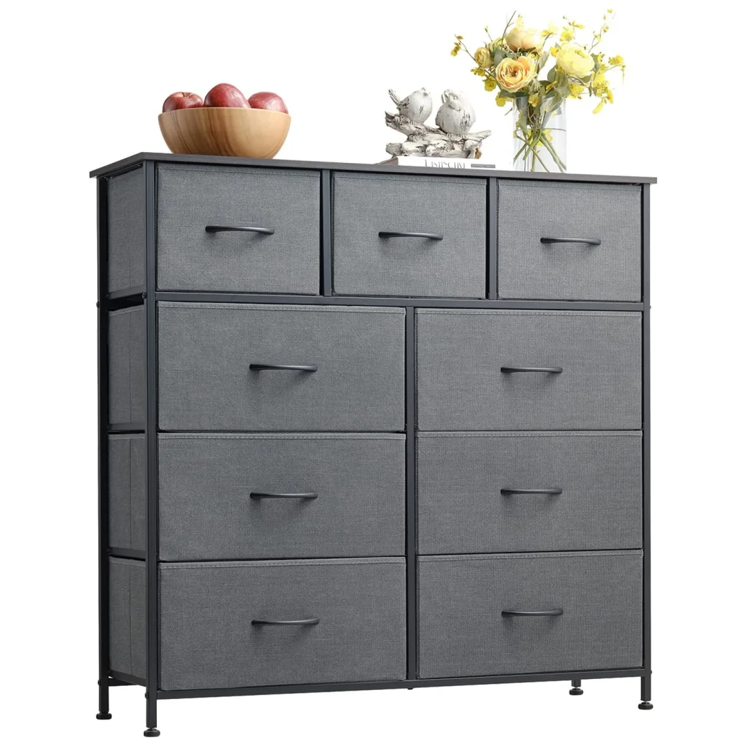 Somdot Dresser, 9-Drawer Fabric Storage Tower for Bedroom, Nursery, Entryway, Closets, Tall Chest Organizer Unit with Large Capacity Fabric Bins - Womvr