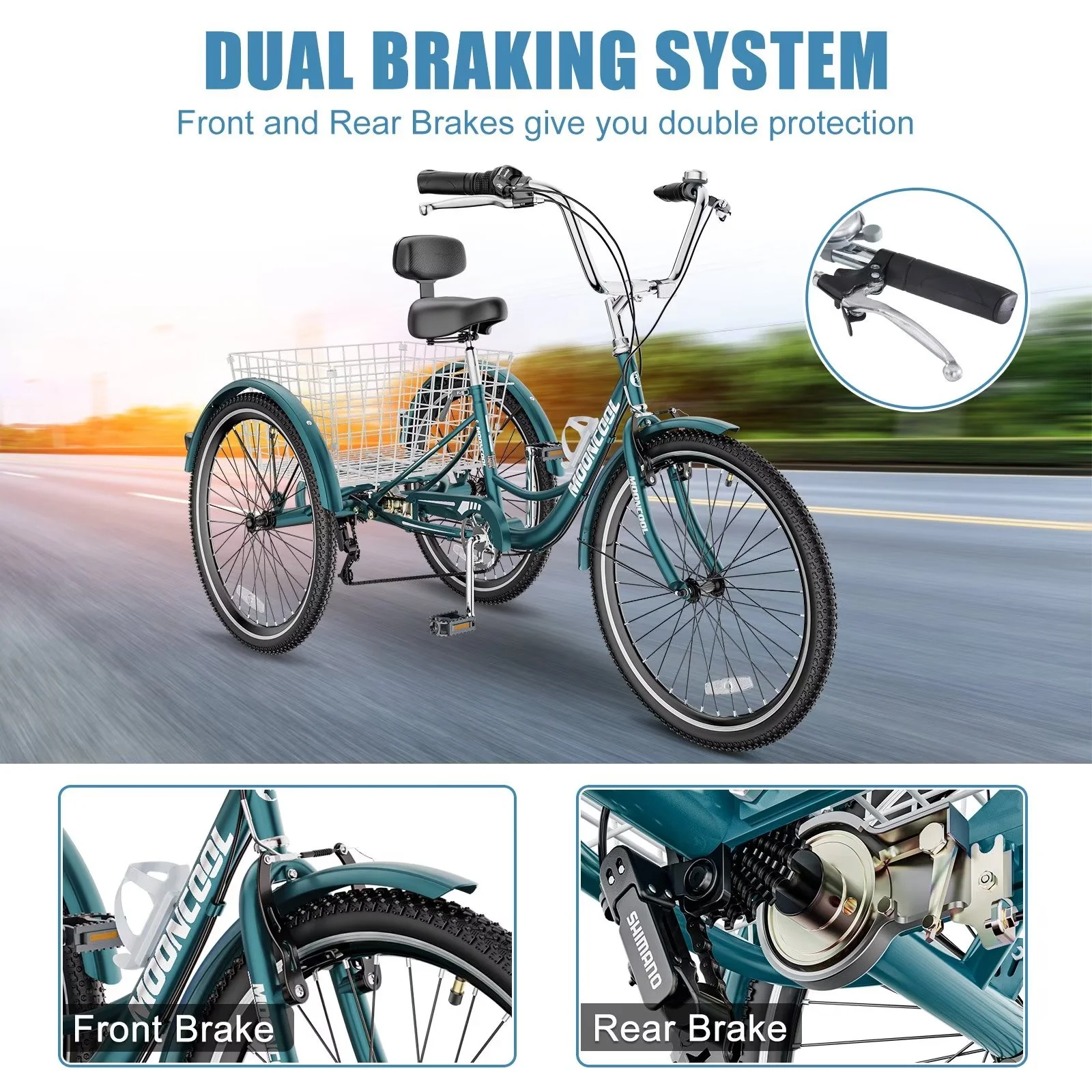 MOPHOTO Adult Tricycle 20/24/26 inch 3 Wheel Bicycle,3 Wheel Bikes for Adults,7 Speed Low Stepover Frame Tricycle with Basket/Bell,3 Wheel Bicycle for Seniors,Women,Men - Womvr