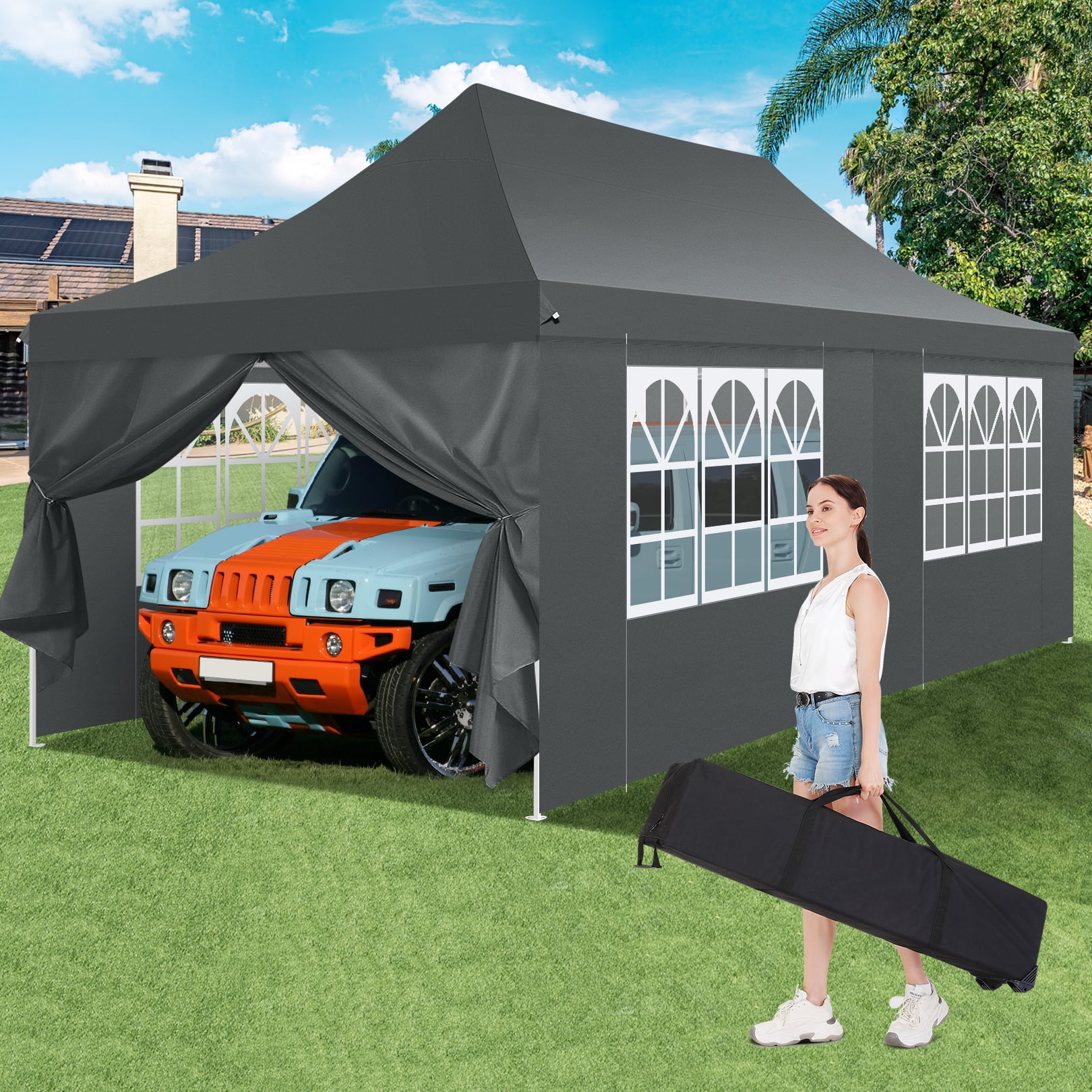 SANOPY 10' x 20' Outdoor Canopy Tent EZ Pop up Canopy Party Tent Outdoor Event Instant Tent Gazebo with 6 Removable Sidewalls & Carry Bag for Camping Wedding Picnic(Blue) - Womvr