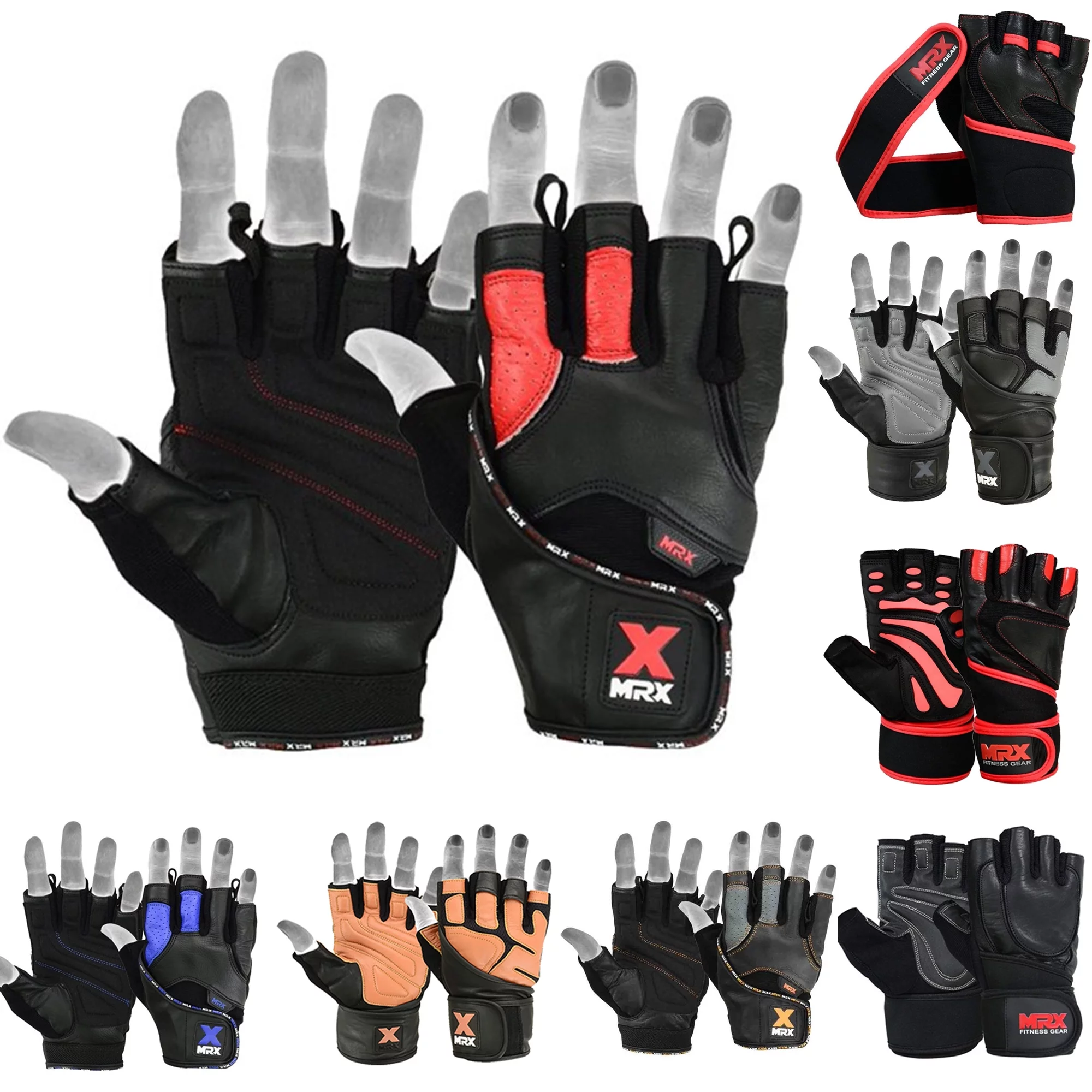 MRX Weight Lifting Gloves Gym Power Training Fitness Bodybuilding Glove Long Wrist Strap Black / Red M - Womvr