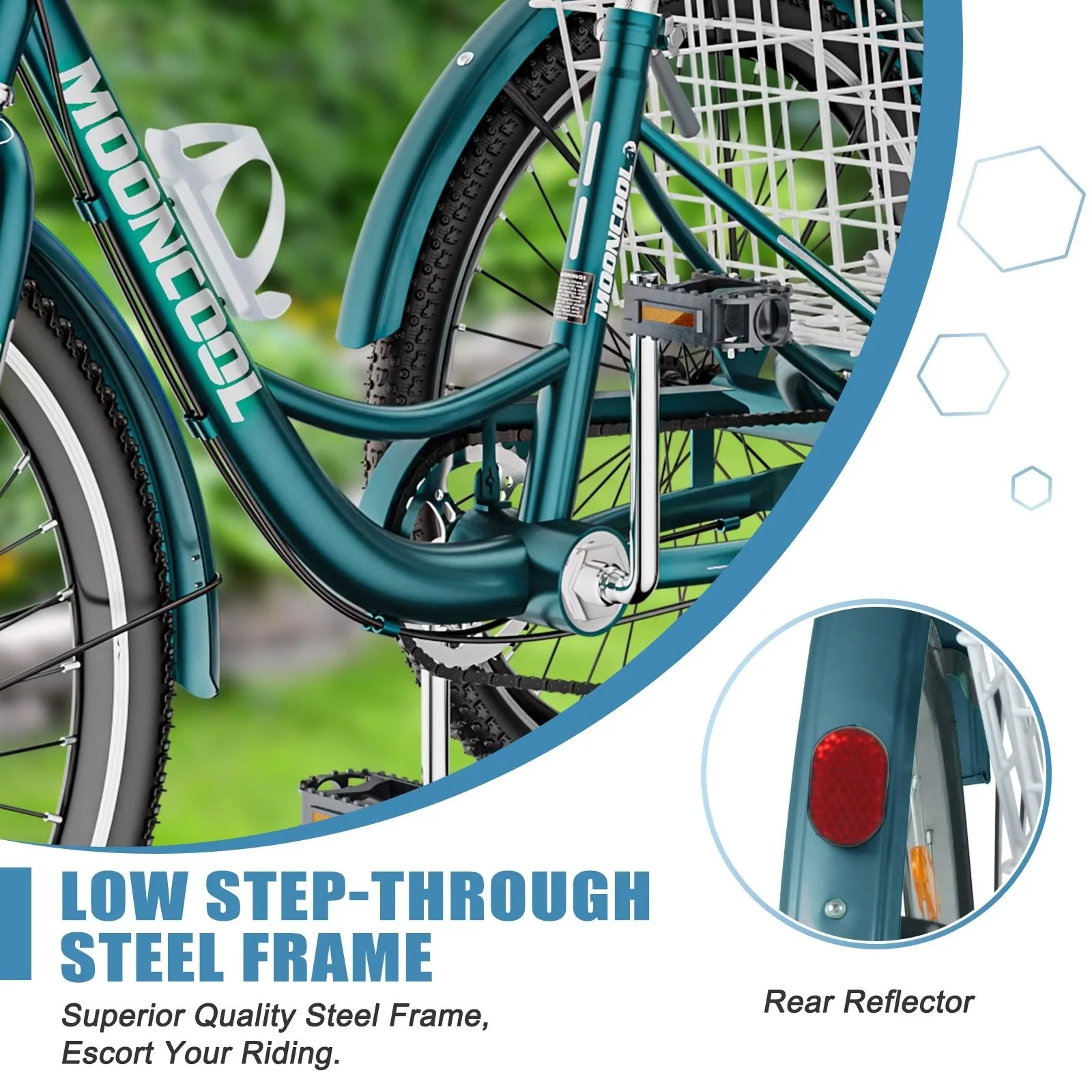 MOPHOTO Adult Tricycle 20/24/26 inch 3 Wheel Bicycle,3 Wheel Bikes for Adults,7 Speed Low Stepover Frame Tricycle with Basket/Bell,3 Wheel Bicycle for Seniors,Women,Men - Womvr