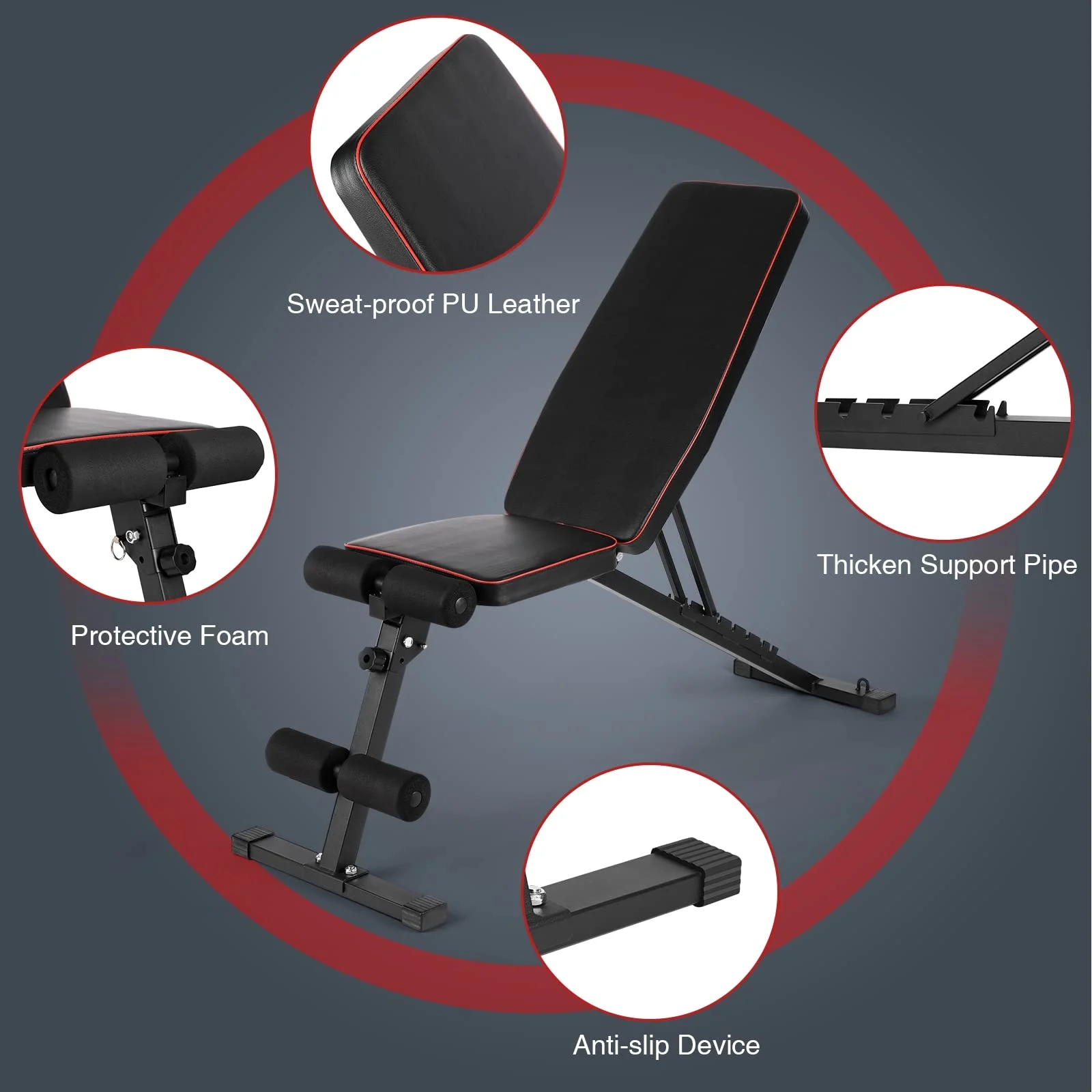 RichYa Adjustable Weight Bench with Resistance Bands, Incline Decline Press Bench, Foldable Exercise Training Bench for Home Gym - Womvr