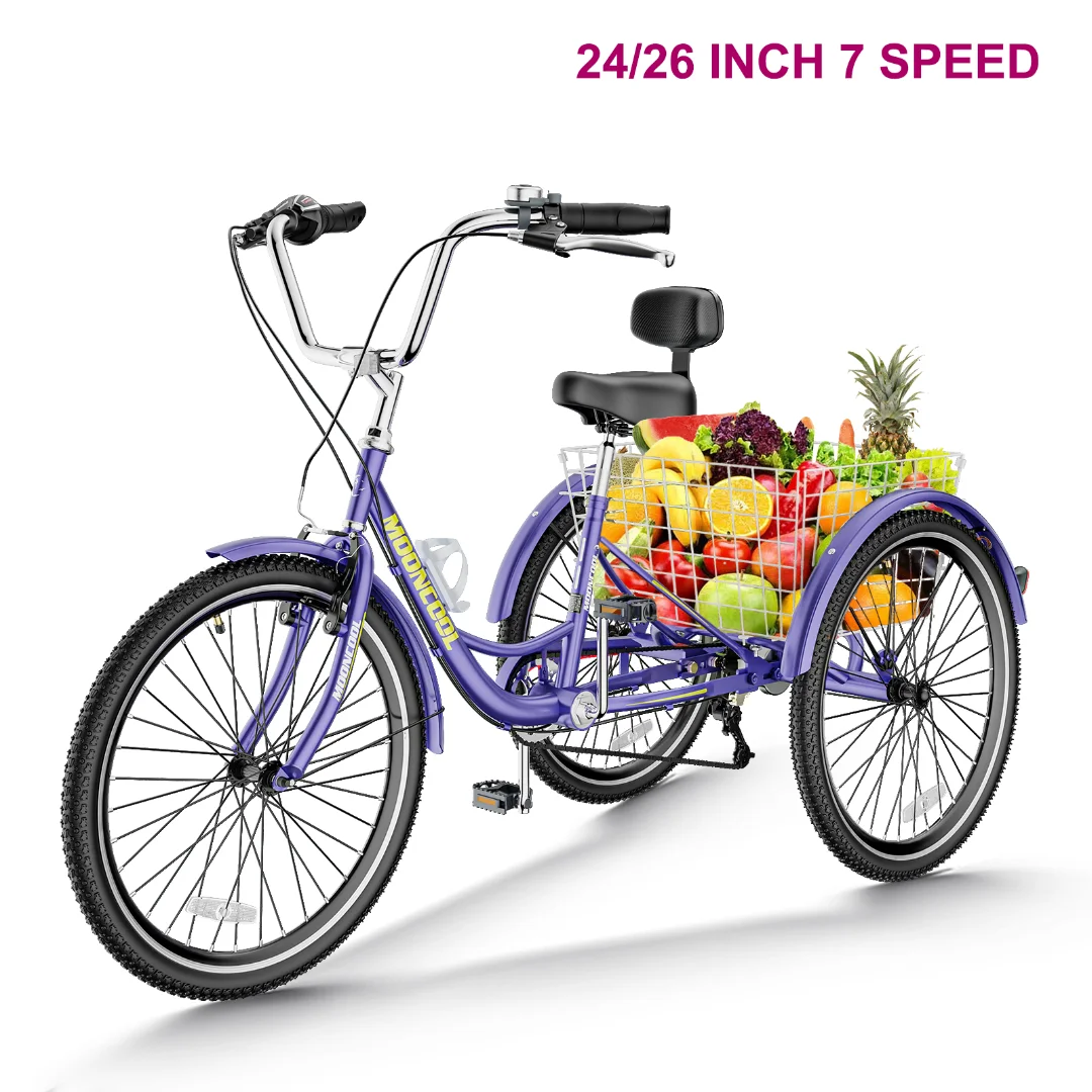 Docred Adult Tricycle 7 Speed 24 Inch Three Wheel Bike Cruiser Trike for Men/Women/Seniors - Womvr