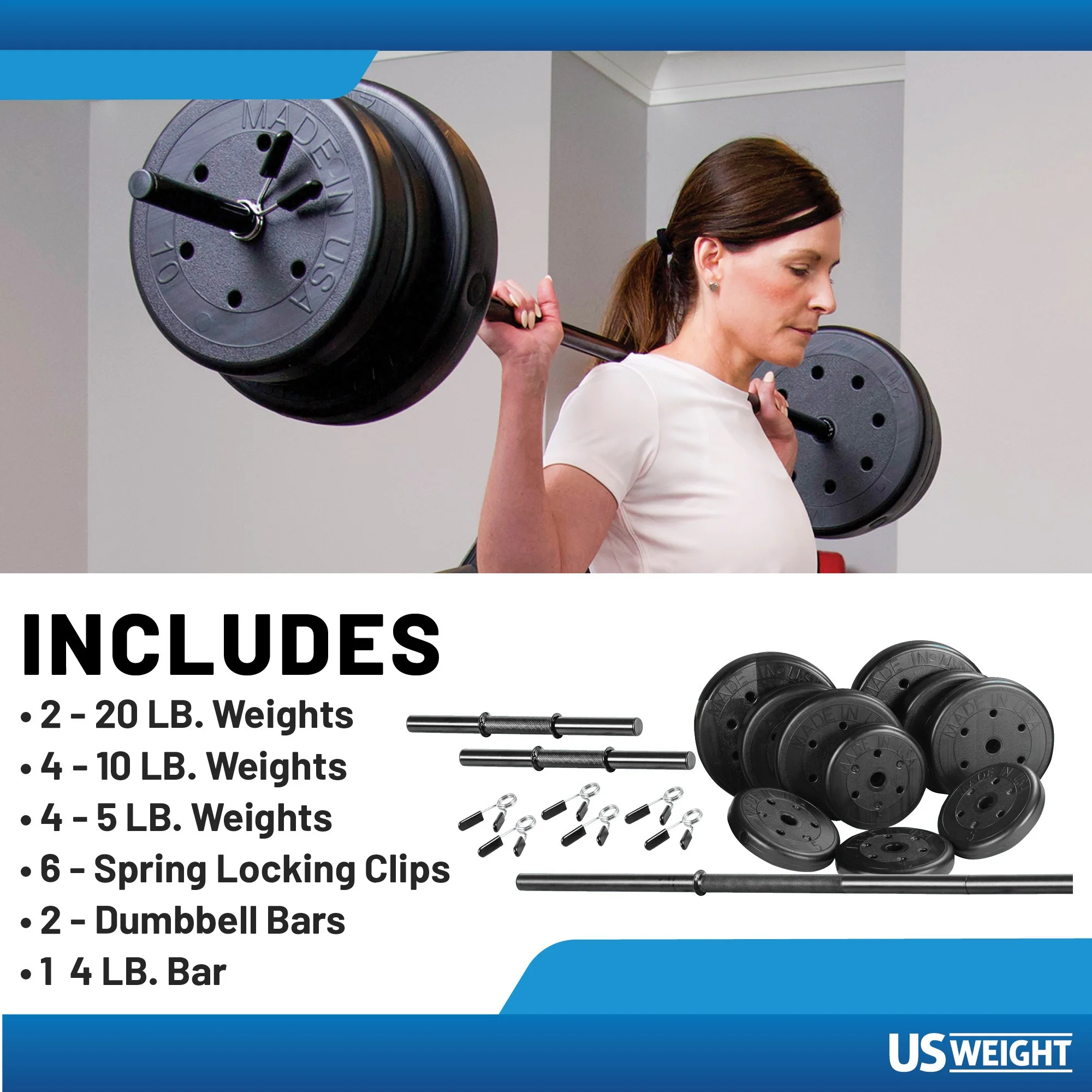 105 lb Barbell and Dumbell  Weight Set Featuring Two 20 lb., Four 10 lb. and Four 5 lb. Weights, Two Dumbbell Bars & Full 6-foot Length Bar - Womvr