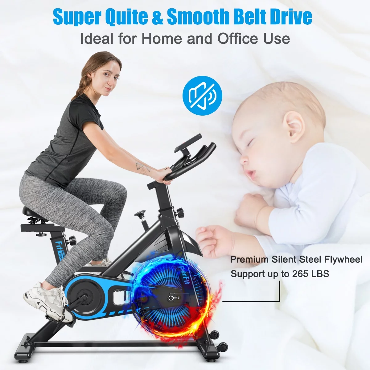 SuperFit Indoor Cycling Stationary Bike Belt Drive Adjustable Resistance - Womvr
