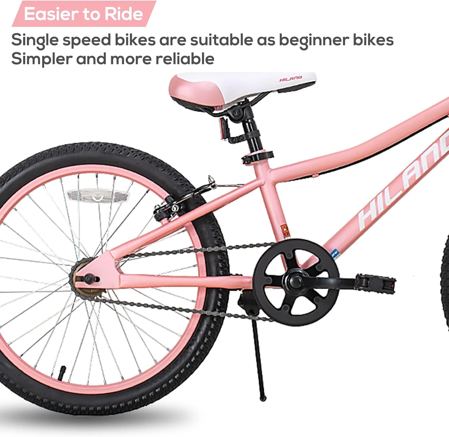 Hiland 20 inch Kids Mountain Bike for Girls Boys with Dual Handbrakes Kickstand, Pink - Womvr