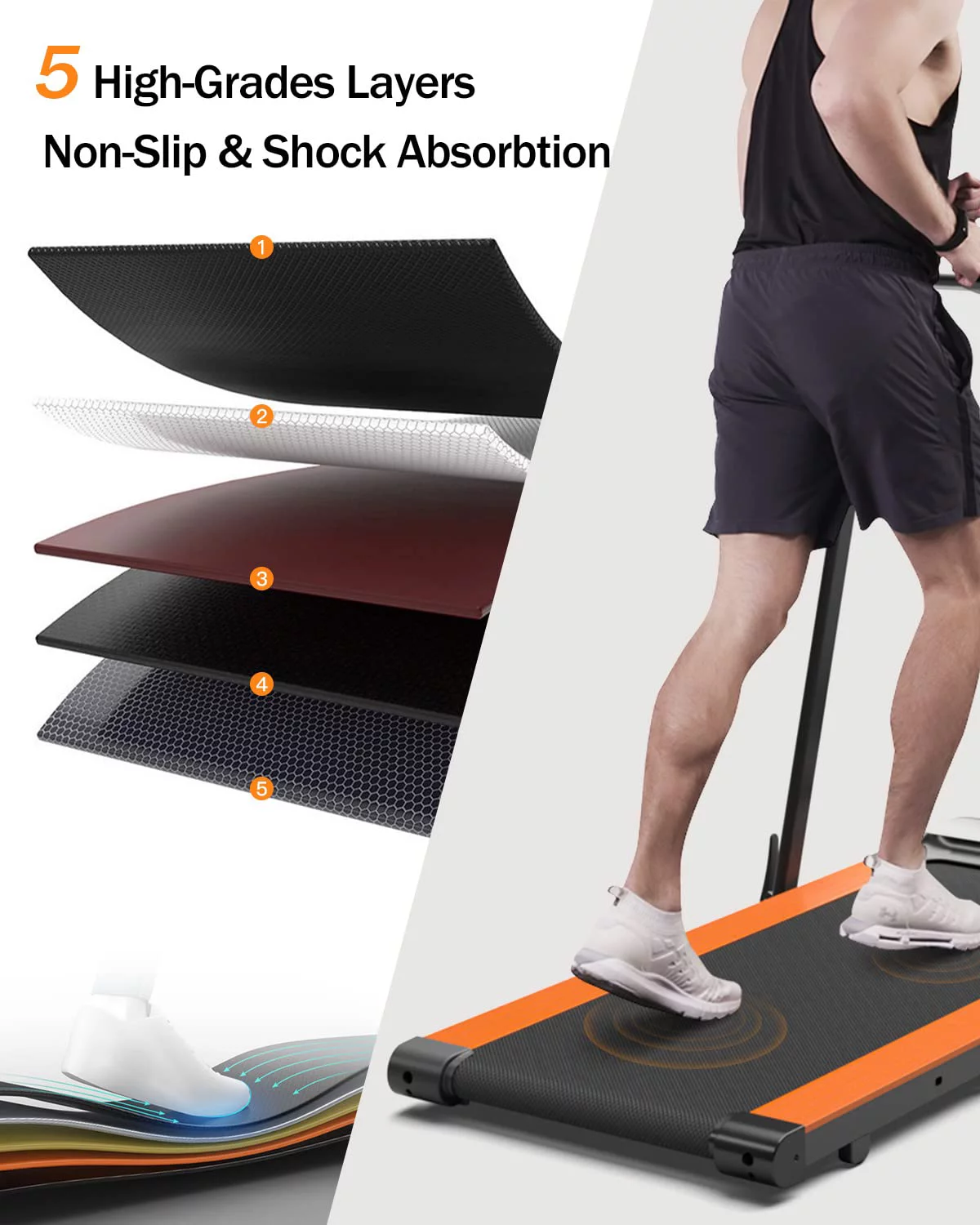 Superun 2 in 1 Folding Treadmill 3 HP Indoor Walking pad with 300lbs Capacity & APP Bracelet & Wider Running Belt(Orange) - Womvr
