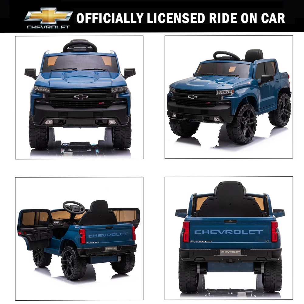 Chevrolet Silverado 12V Powered Ride on Cars for Kids, Remote Control, LED Light, MP3 Player, Electric Ride on Toys Truck for Boys Girls Gifts, White - Womvr