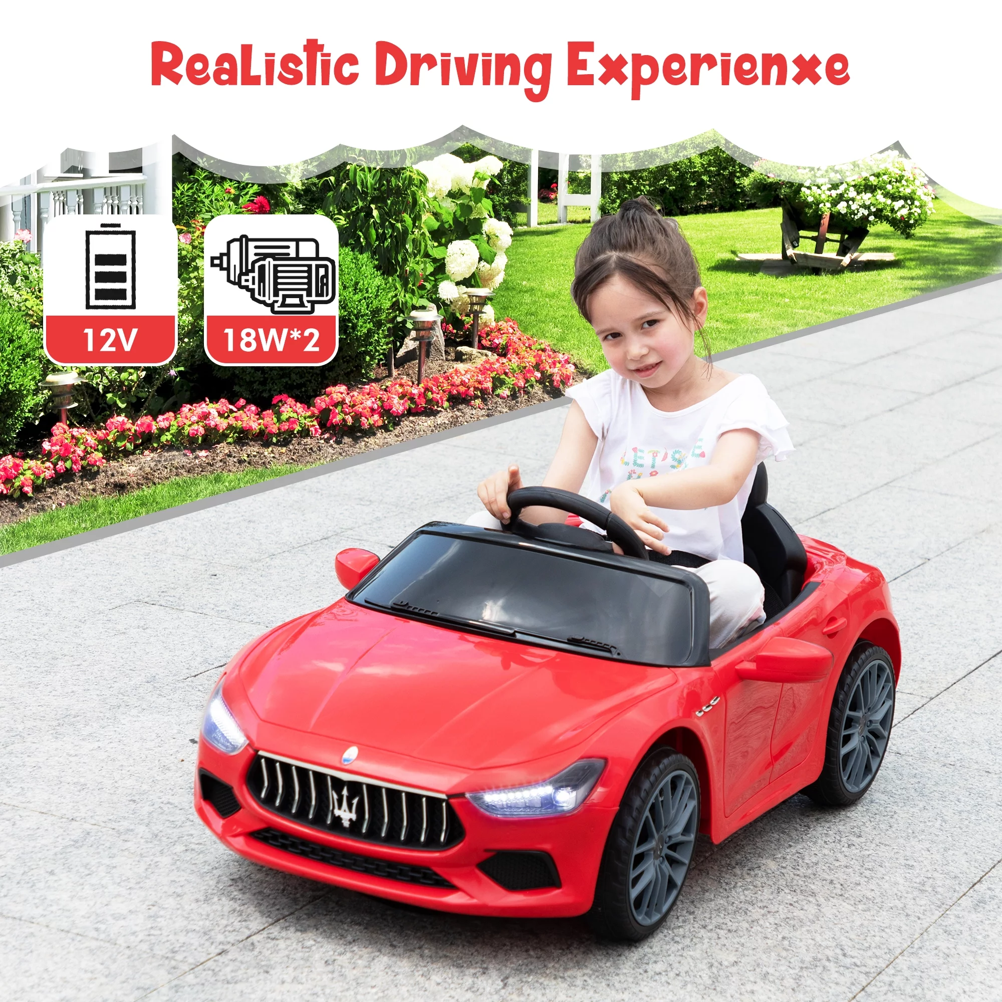 12V Maserati Licensed Kids Ride on Car Battery Powered Toy Car W/ Remote Control LED MP3 USB, Pink - Womvr