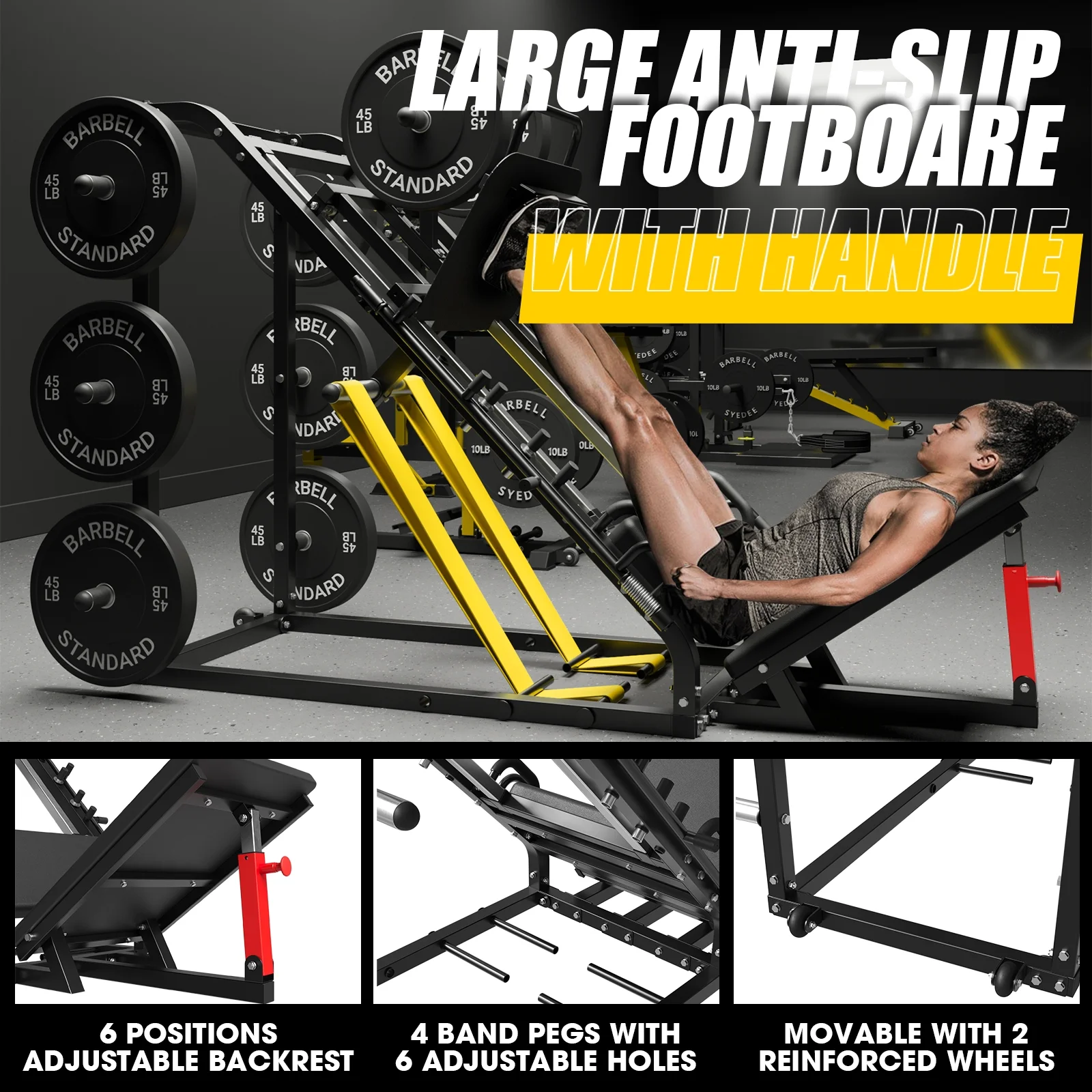 syedee Leg Press Machine with Calf Block, 1500LBS Weight Capacity Adjustable Leg Machine with Resistance Band Pegs and Plate Storages, Workout Equipment for Strength Training - Womvr