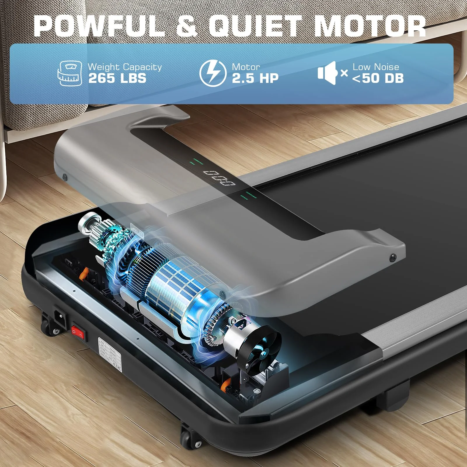 FUNMILY Walking Pad Treadmill with Remote Control, Electric Treadmill with LED Display, Under Desk Treadmill for Home Office Use, Black - Womvr