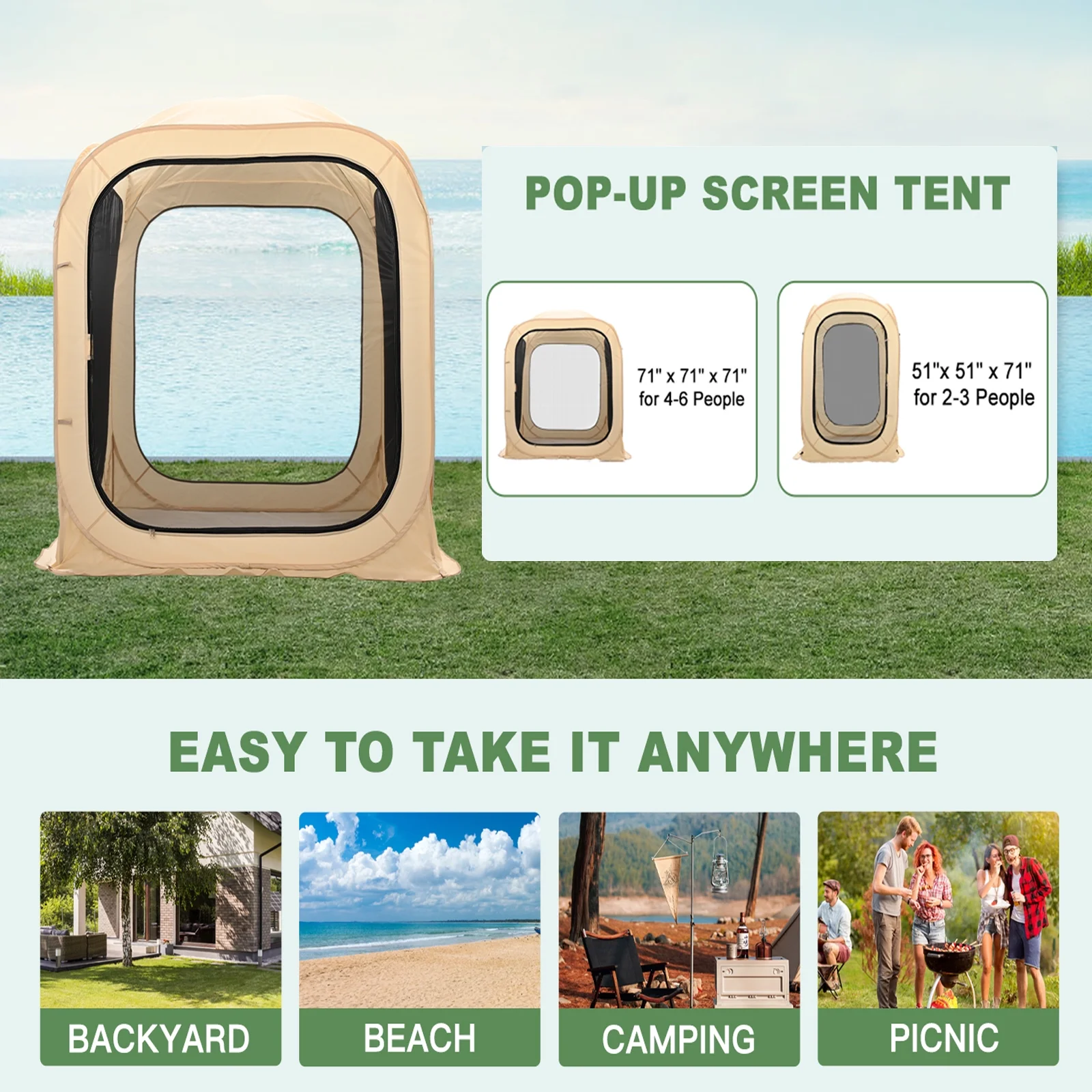 NAIZEA Instant Pop-Up Sports Mesh Tent, Outdoor Screen House Tent - Womvr