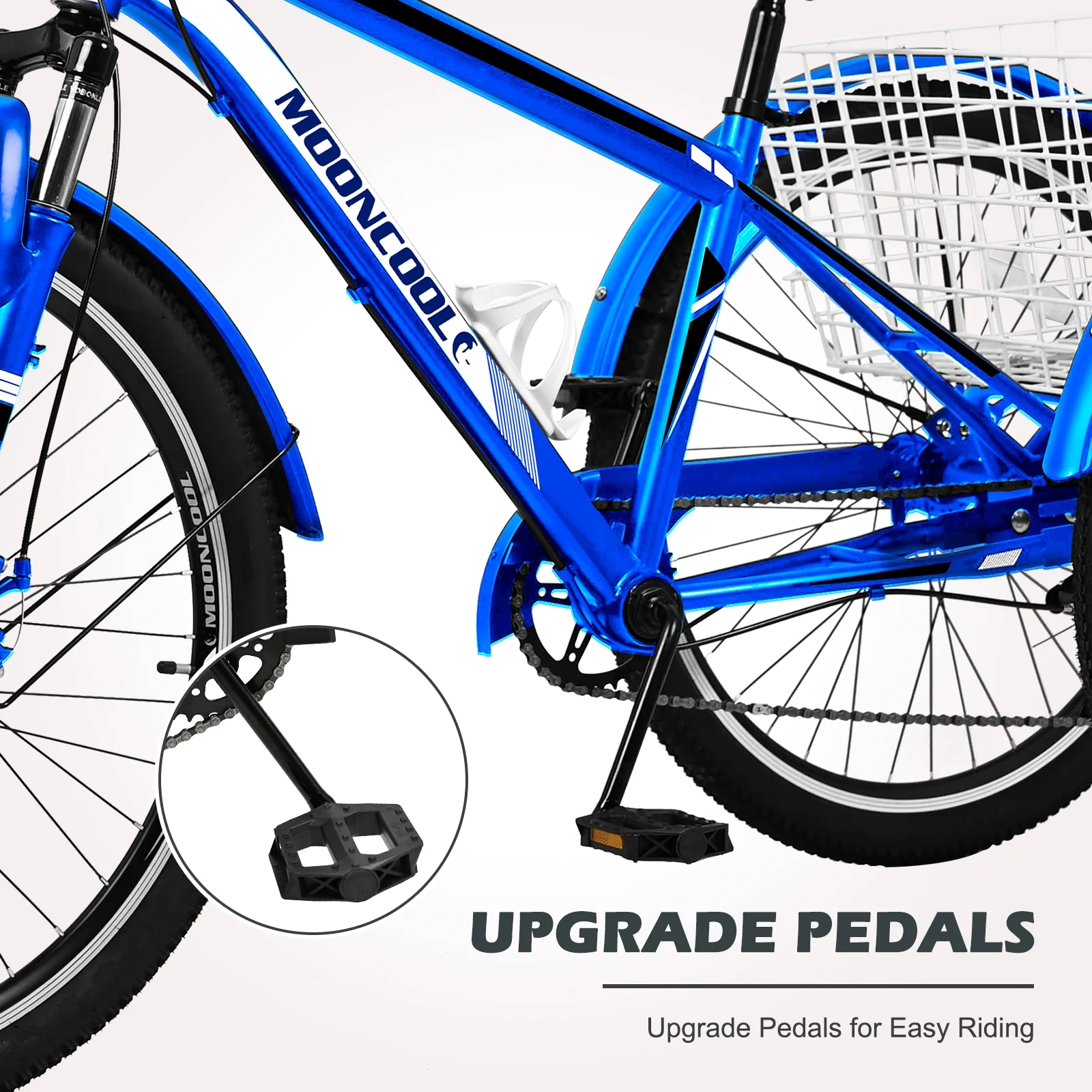 Lilypelle Adult Tricycle,26 Inch Mountain Tricycle with Baskets, 3 Wheel Adult Cruiser Bikes, 7 Speed Trikes,Blue - Womvr