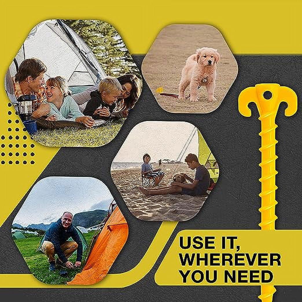 Kotto Large 10 inch Yellow Outdoor Tent Stakes Ultimate Ground Anchor Pegs, 8-Pack Heavy Duty Screw Style Plastic Ground Stakes - Womvr