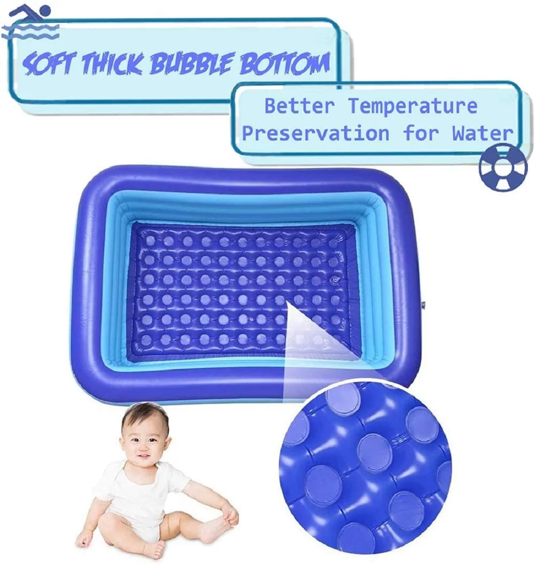 Inflatable Pool, Durable Thickened Blow up Kiddie Pool for Kids, Toddlers and Adults, BPA-Free Family Swimming Pool, 6.9 x 5 x 1.8 ft, Blue - Womvr