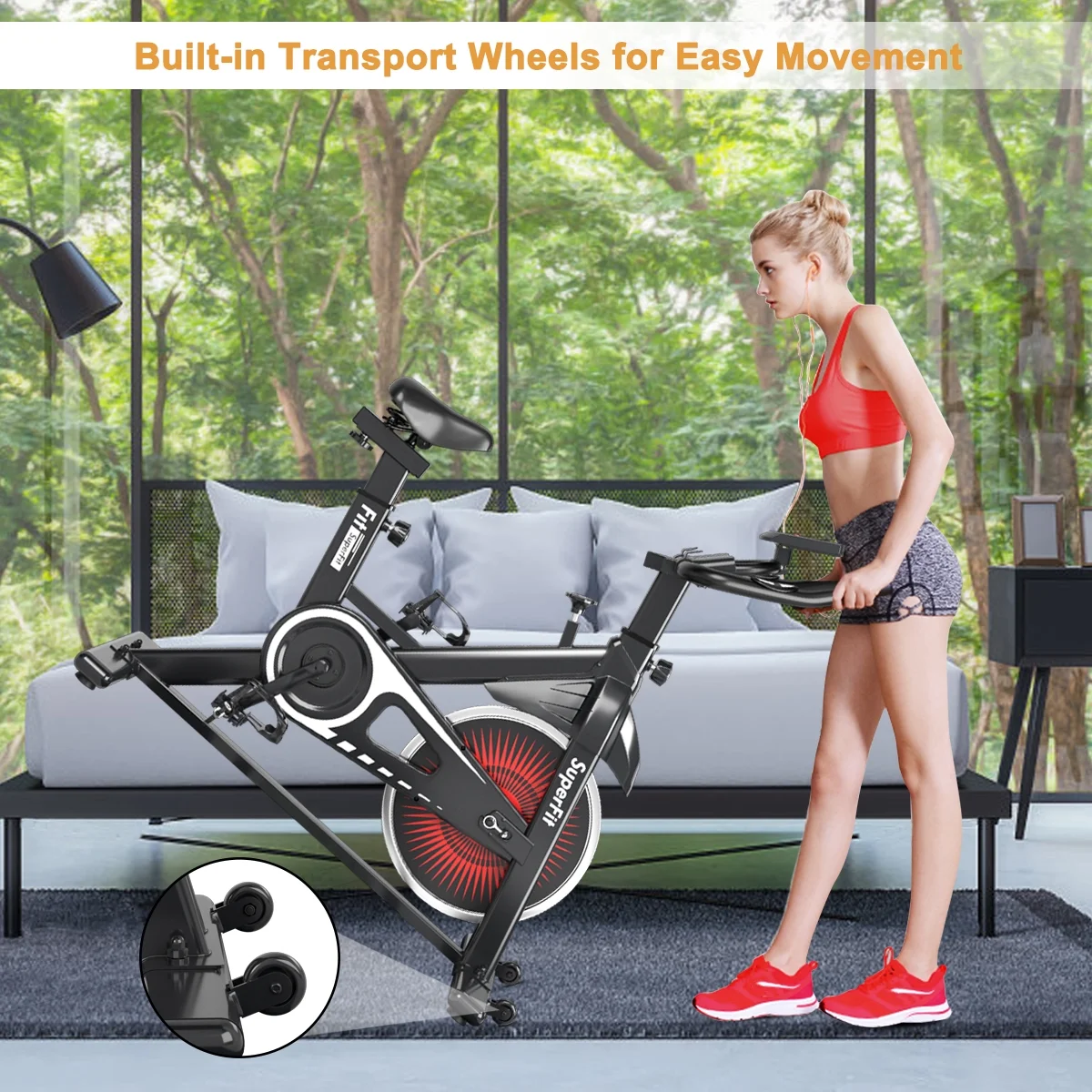 SuperFit Indoor Cycling Stationary Bike Silent Belt Drive Adjustable Resistance - Womvr