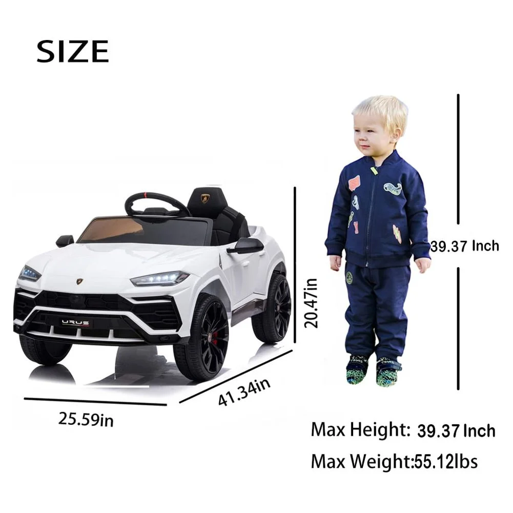 Lamborghini Urus 12V Electric Powered Ride on Car Toys for Girls Boys, Black Kids Electric Vehicles Ride on Toys with Remote Control, Foot Pedal, MP3 Player and LED Headlights, CL61 - Womvr