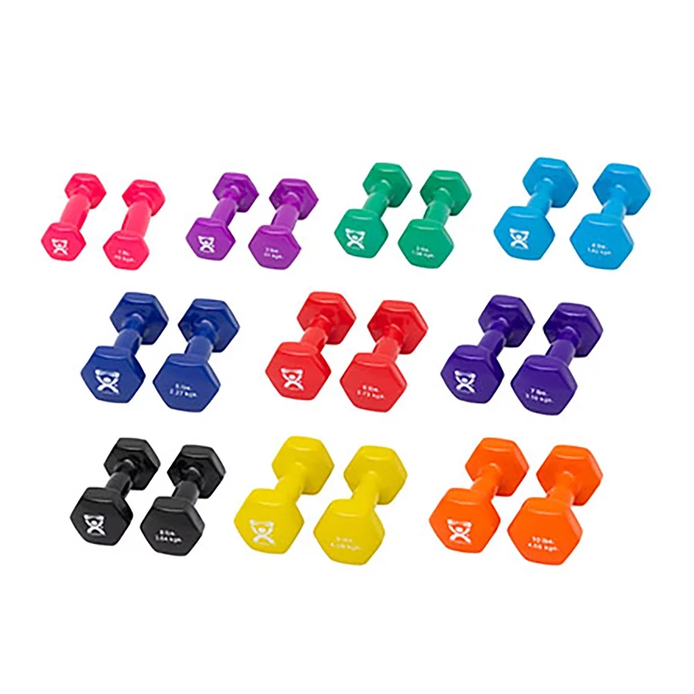 CanDo Standard 20 Piece Vinyl Coated Iron Dumbbell Free Weight Set, Multicolor - Womvr