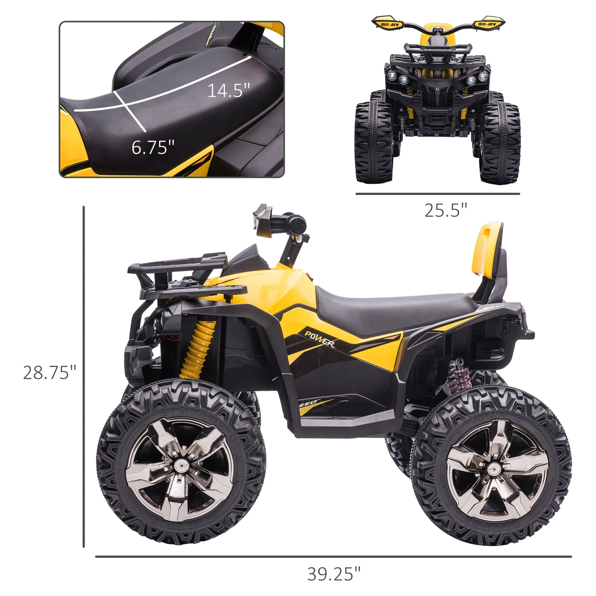 Aosom 12V Kids ATV Ride-on Four-Wheeler Toy Car with Music, Realistic Headlights, Wide Wheels, Rechargeable Battery-Powered, for Boys and Girls, Yellow - Womvr