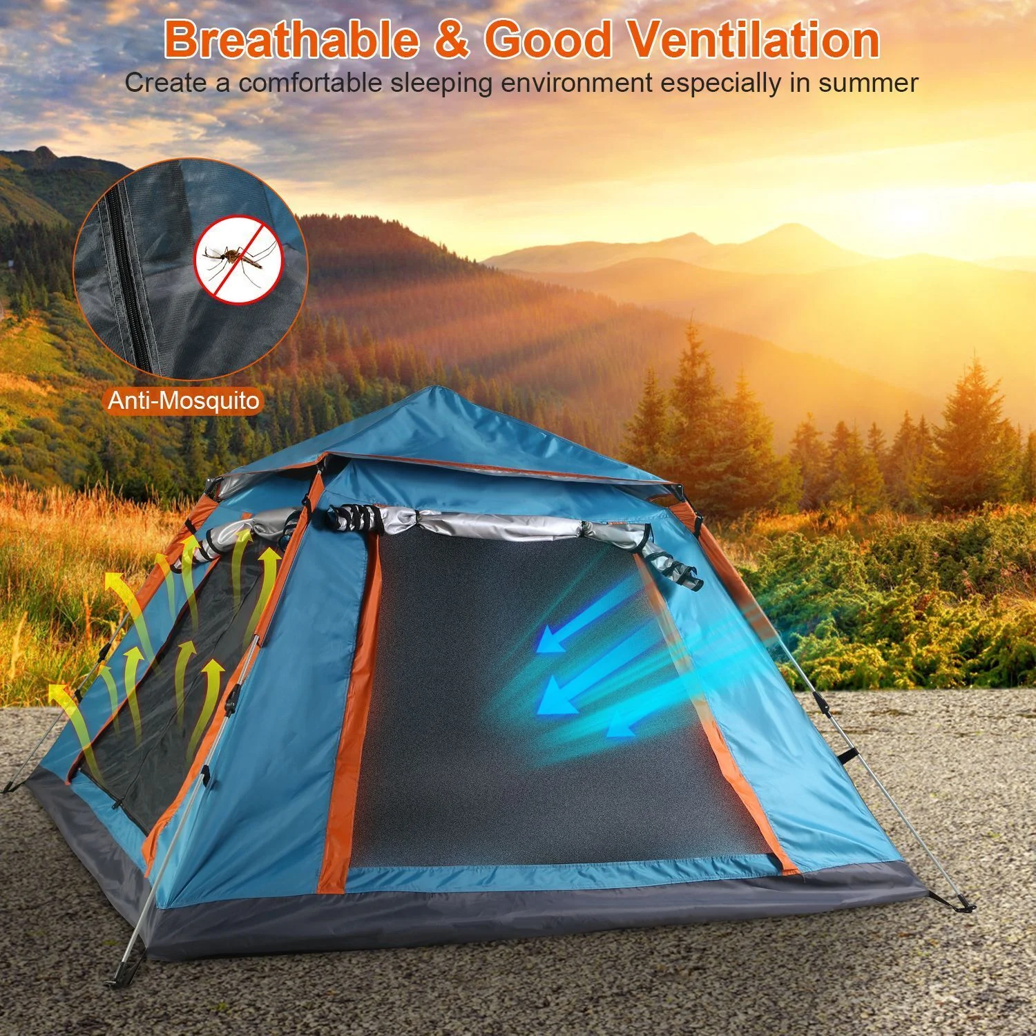 3-4 Person Tent Pop Up Outdoor Camping Auto Instant Open Family Tent Tourist Tent - Womvr