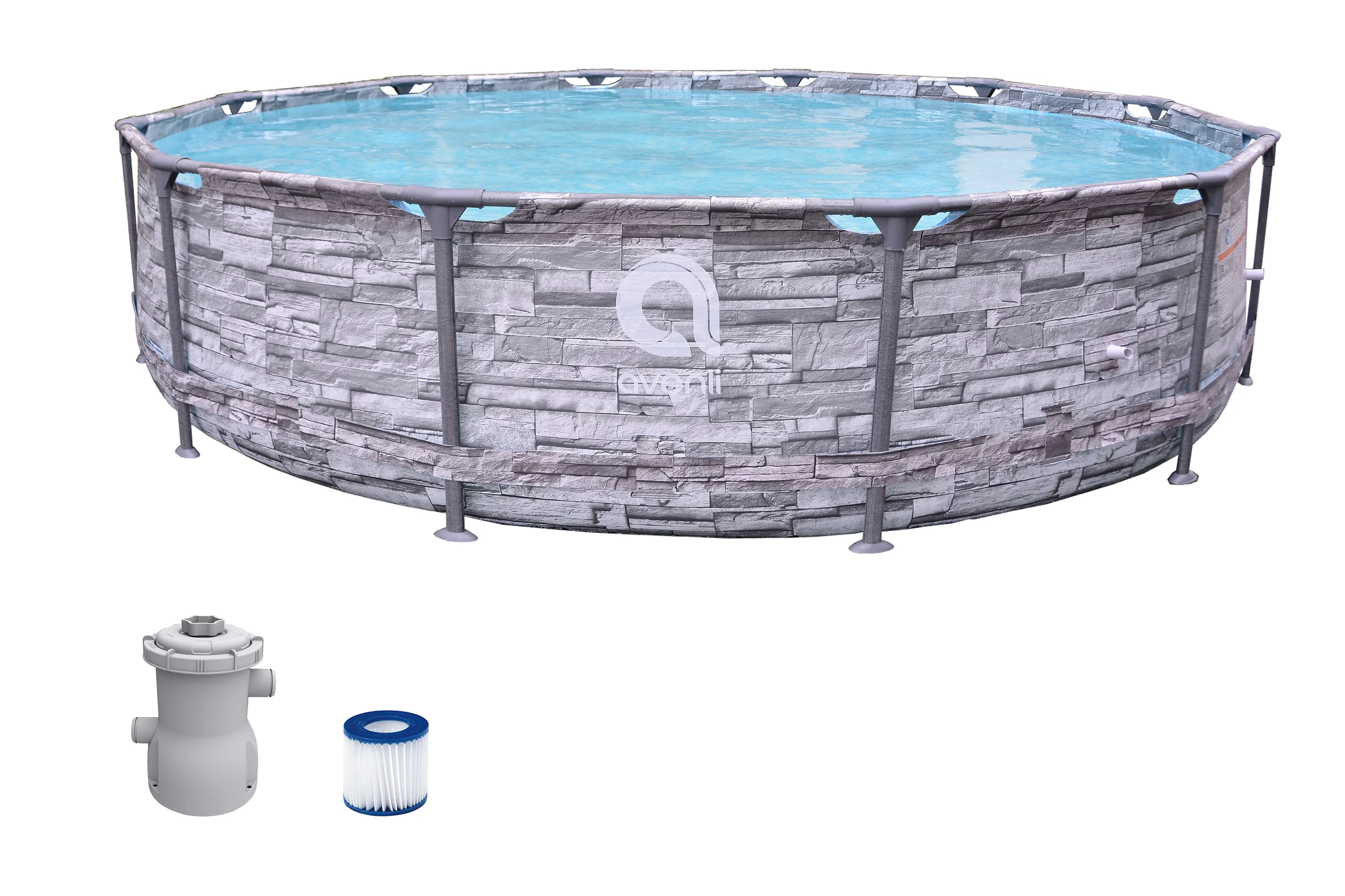 Avenli 12 ft. Grey Stone Premium Round Fiberglass Frame Above Ground Pool - Womvr