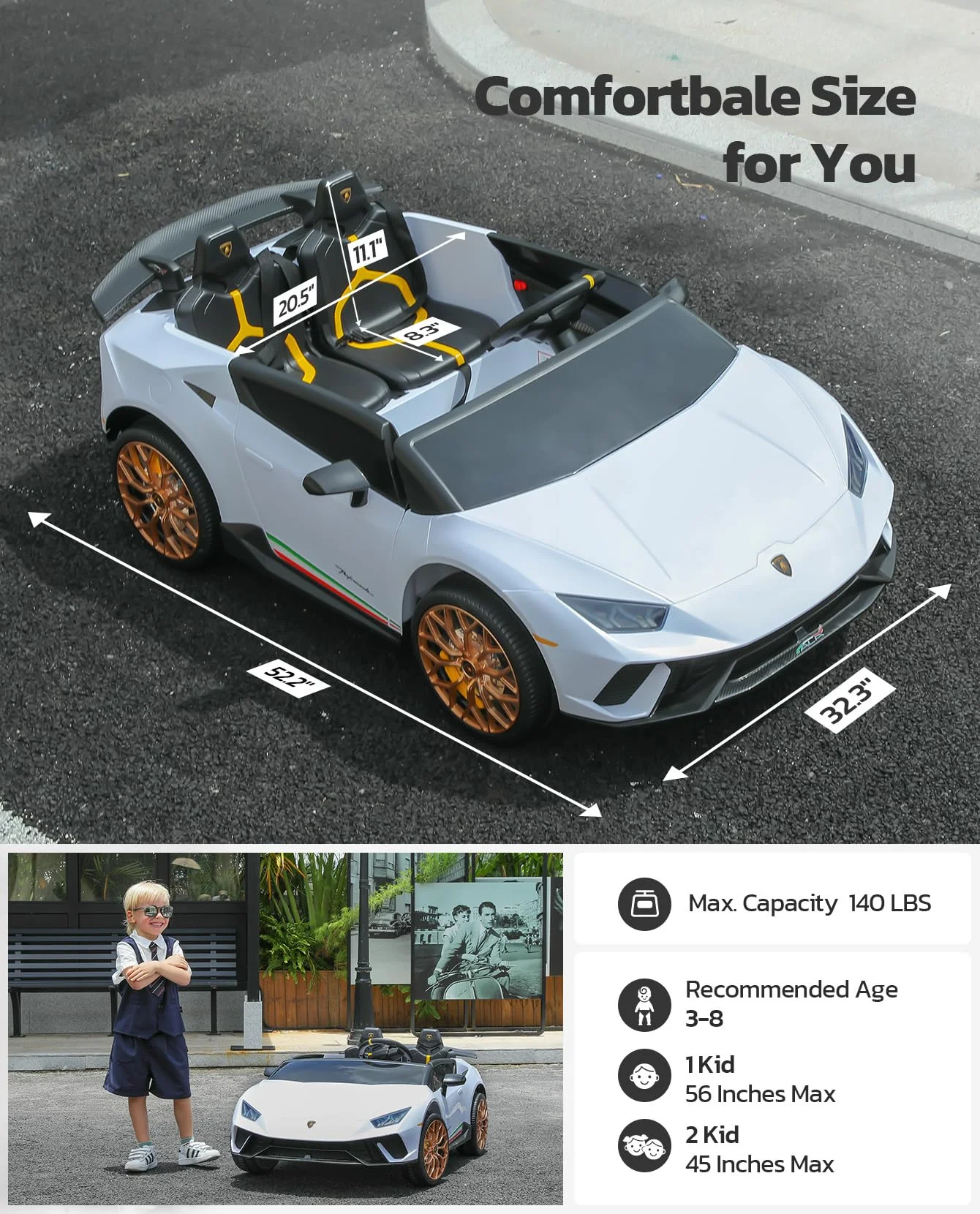 Lamborghini Huracan Ride on Car Real 2 Seater, Powered Electric Vehicle with Parent Remote, Maximum 4.0mph Ride on Toys for 3-8 Years Kids,Pink - Womvr