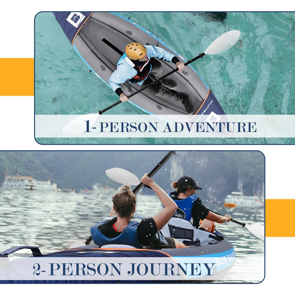 Sekkvy 11ft 2 Person Inflatable Fishing Kayak Set for Adults Angler Blow Up Kayak with 2 Paddles 3 Fins and Carrying Bag Blue - Womvr