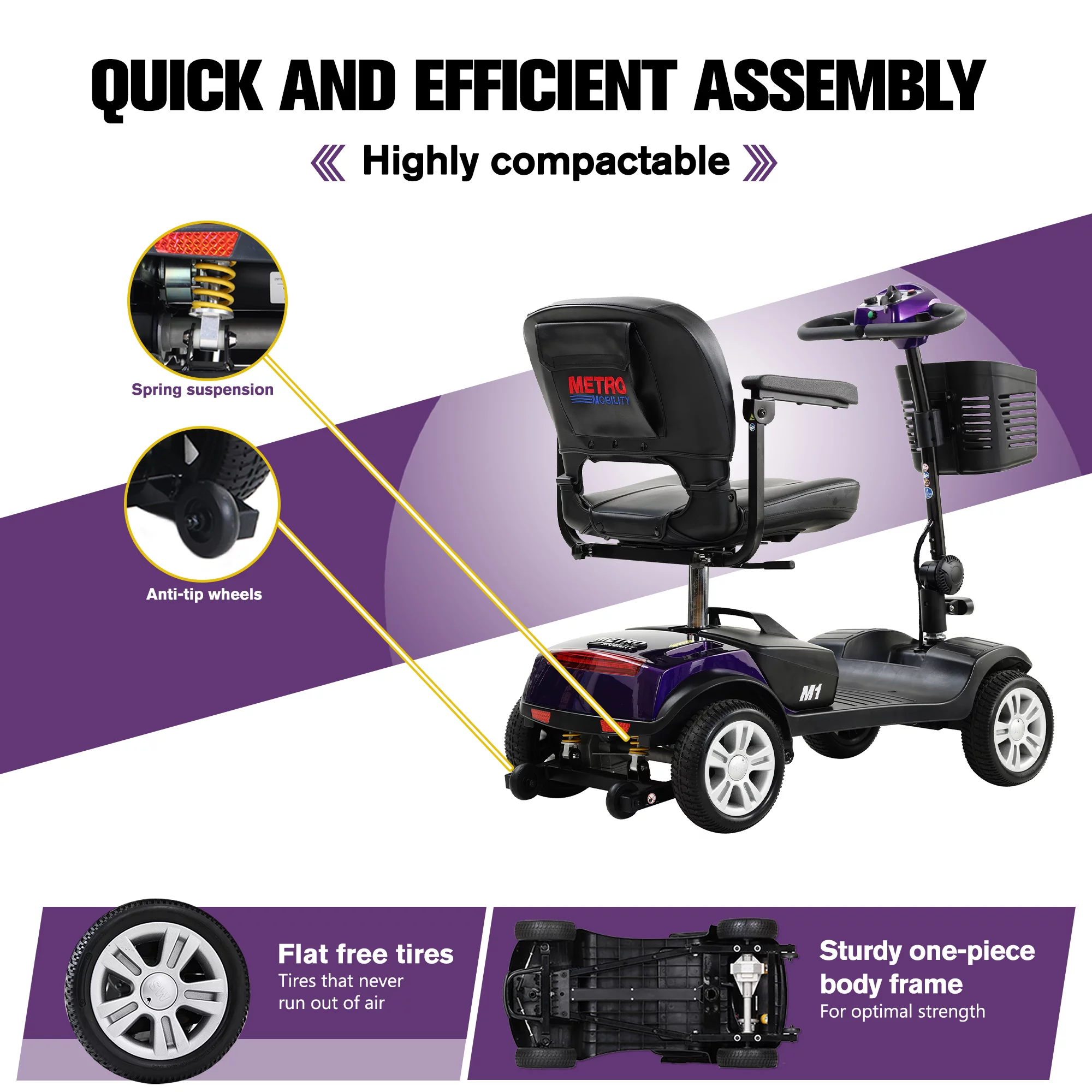 Electric Mobility Scooter for Adults and Seniors - 300 lbs Max Weight, 4-Wheel Powered Mobility Scooters Wheelchair Device for Travel, Elderly (with Head Light-White) - Womvr