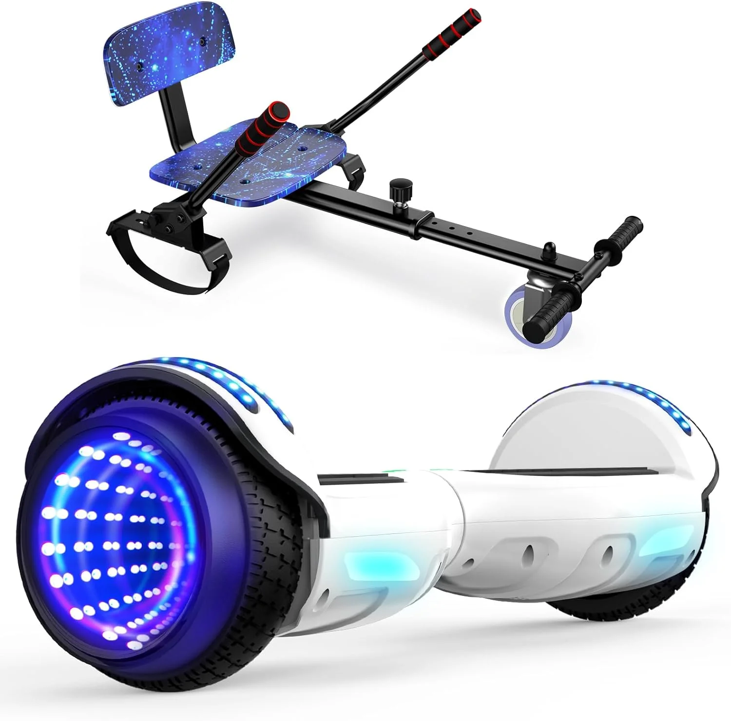 SISIGAD Hoverboard with Seat, 6.5 inch Hoverboard Go Kart Combo with Bluetooth Speaker & LED Lights for Kids Adults - Womvr