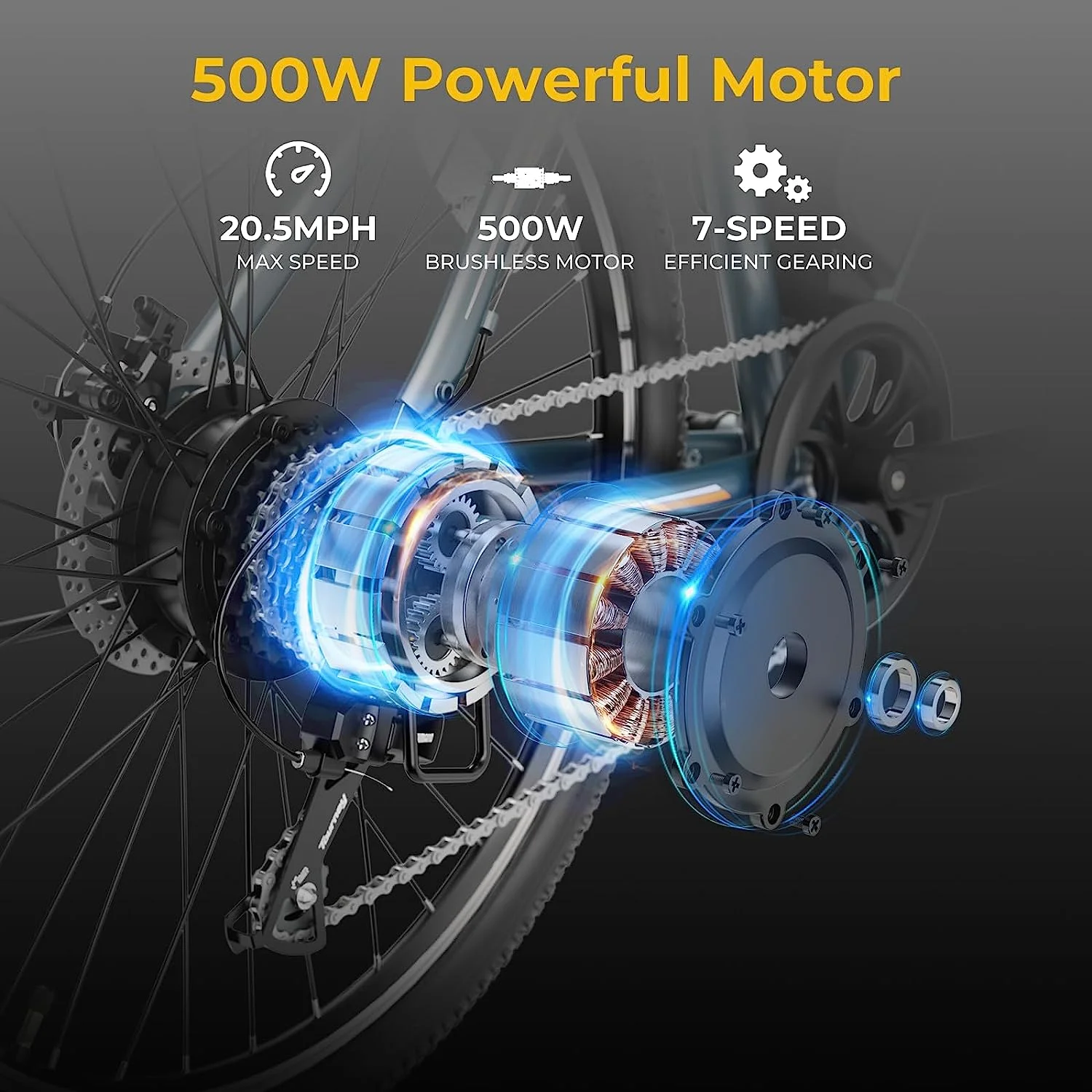 Yoloway EB5 PLUS Electric Bike for Adults, 500W Brushless Motor Ebike with 480Wh Removable Battery, 27.5