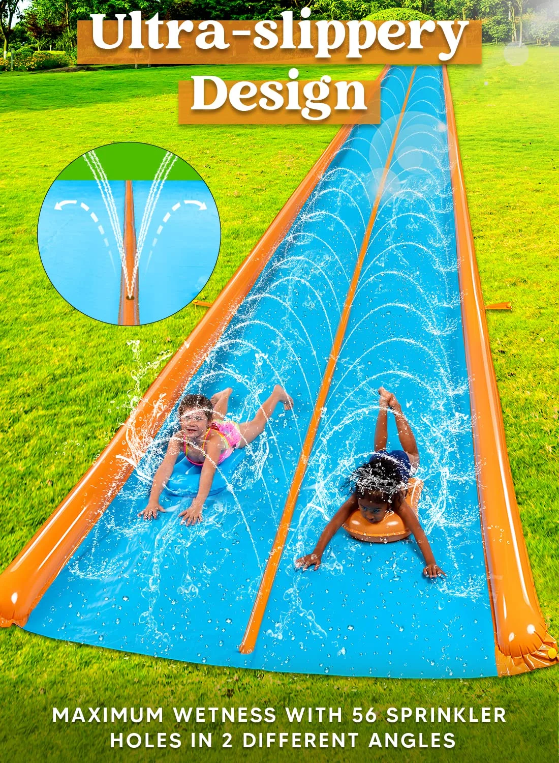 Syncfun 25ft x 7ft Double Water Slide for Adult Kids, Heavy Duty Lawn Water Slide with Sprinkler and 2 Slip Inflatable Boards for Summer Yard Lawn Outdoor Water Play Activities - Womvr