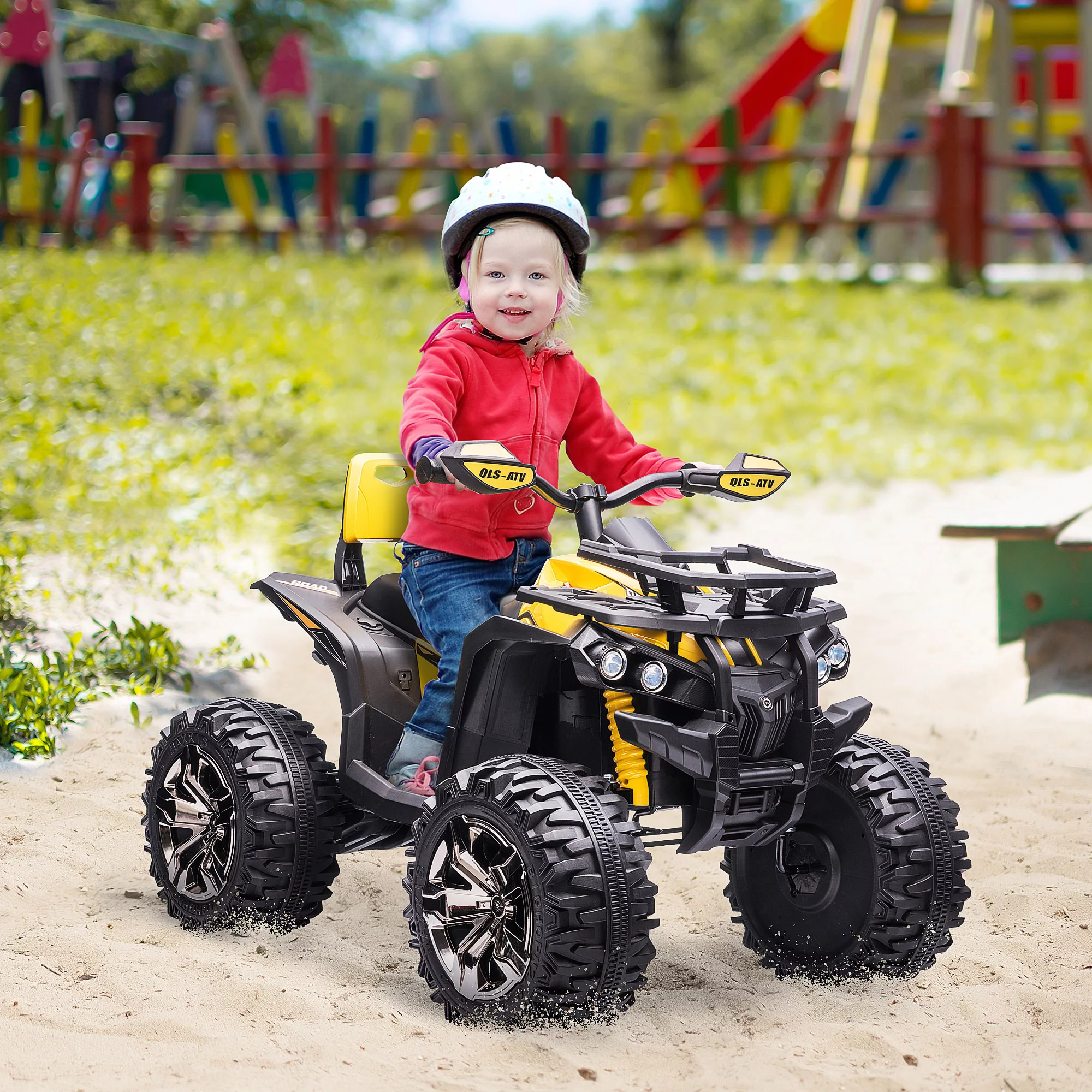 Aosom 12V Kids ATV Ride-on Four-Wheeler Toy Car with Music, Realistic Headlights, Wide Wheels, Rechargeable Battery-Powered, for Boys and Girls, Yellow - Womvr
