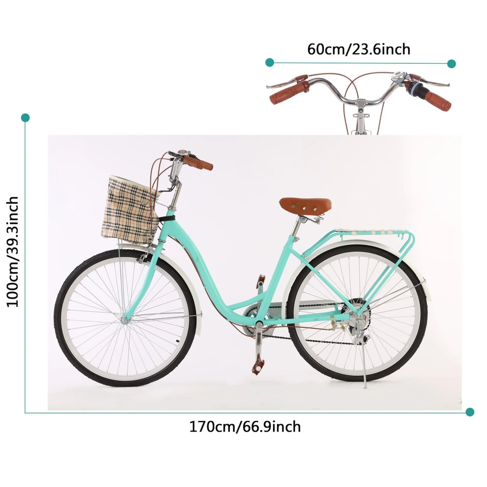 YAPENG Womens Beach Cruiser Bike, 7 Speed Cruiser Bicycle, 26 Inch City Commuting Bike with Basket - Womvr