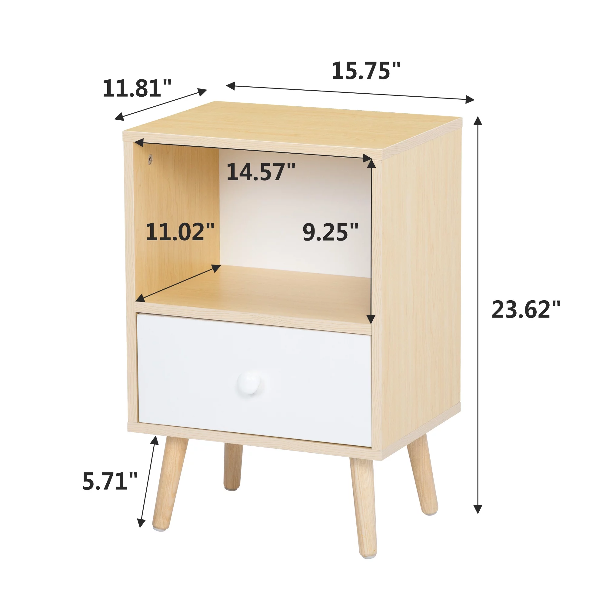 JAXPETY Nightstands Set of 2, Night Stand with 1 Drawer and Open Shelf Storage, End Table, Side Table, for Bedroom, Living Room, Natural Wood & White - Womvr