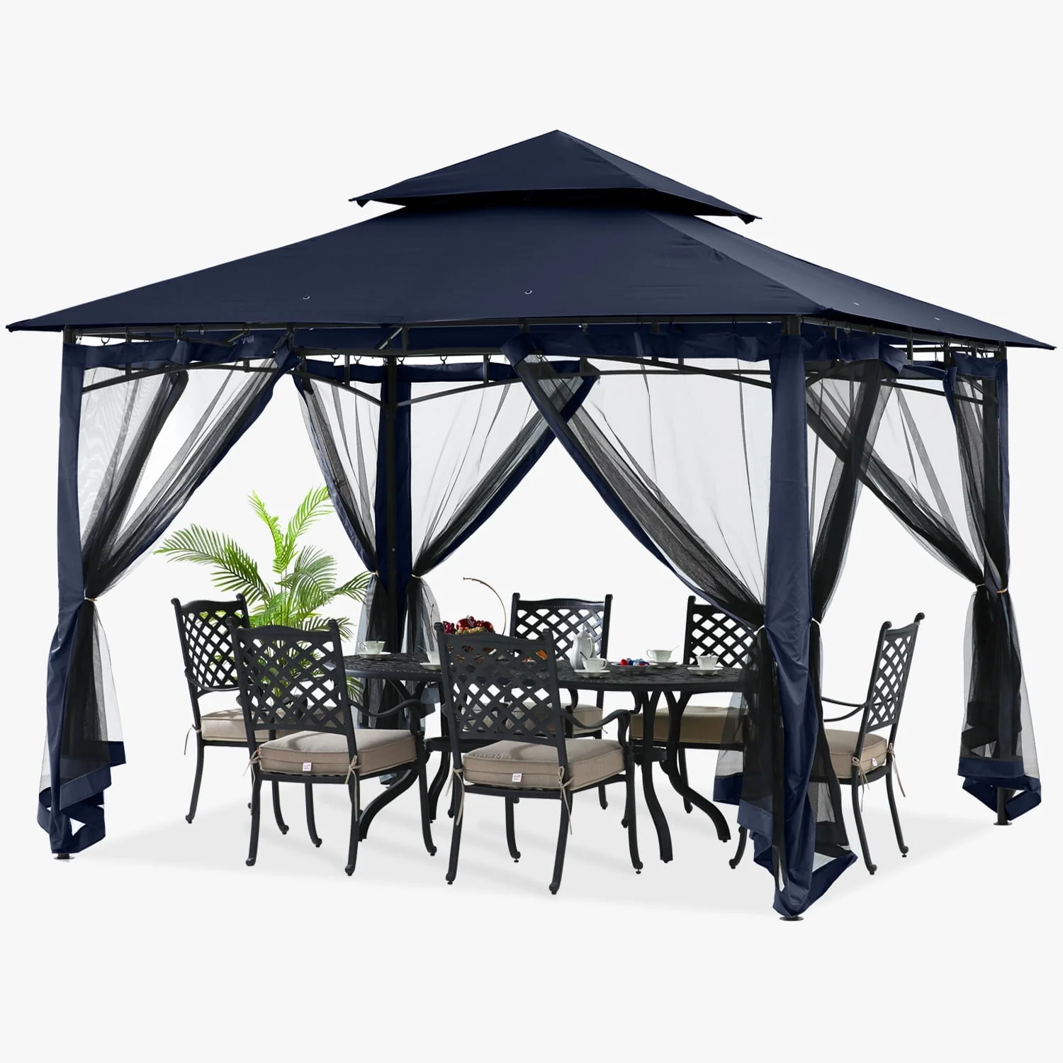 ABCCANOPY 9'x9' Patio Gazebo With Mosquito Netting and Double Soft Roof Canopies for Shade and Rain,Rust Red - Womvr