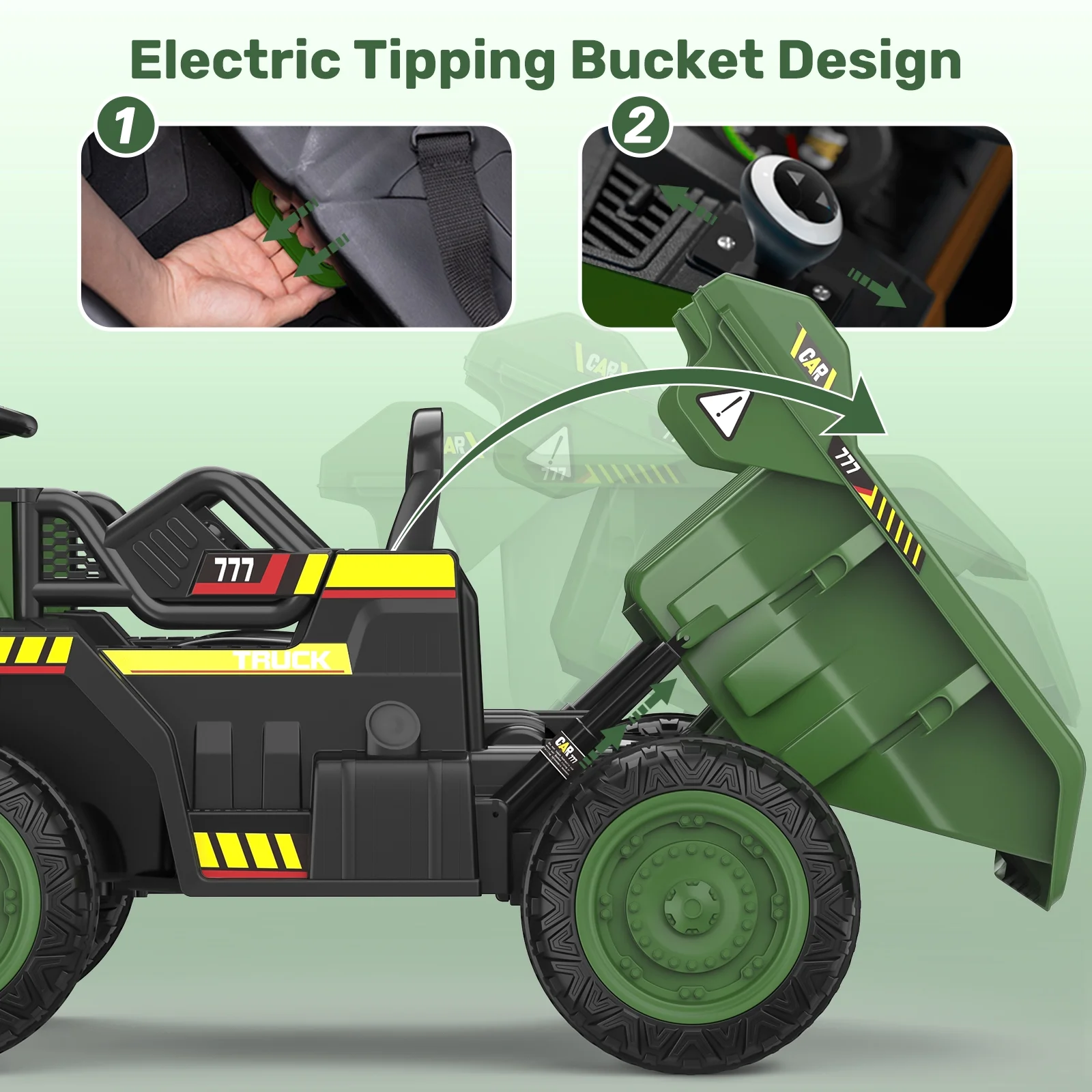 TOKTOO 12Volt Powered Ride on Toy Car for Girls Boys, Dump Truck w/ Electric Dump Bed, Remote Control, Music Player, 1 Seater Electric Car-Ochre Yellow - Womvr