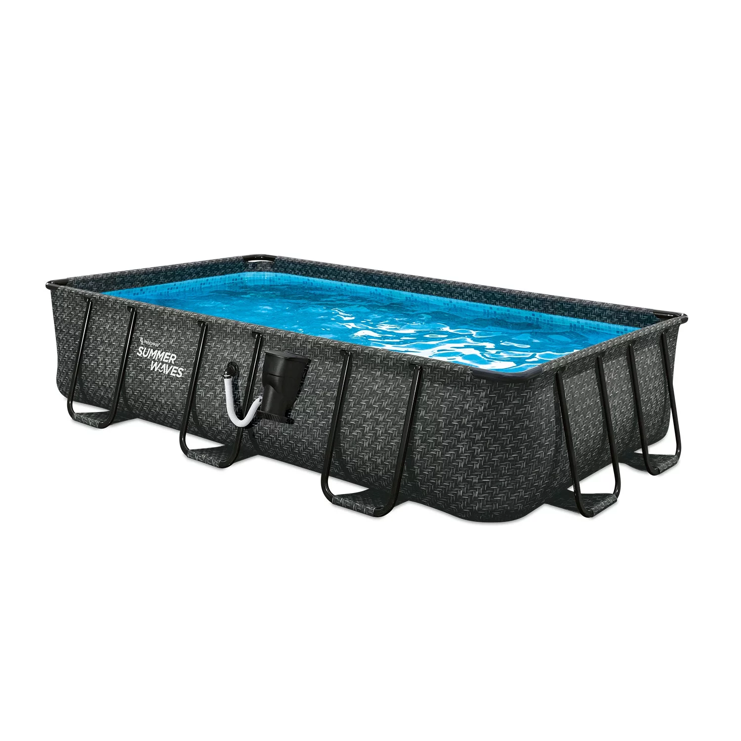 Summer Waves 16' Long Dark Herringbone Elite Frame Outdoor Rectangular Pool - Womvr