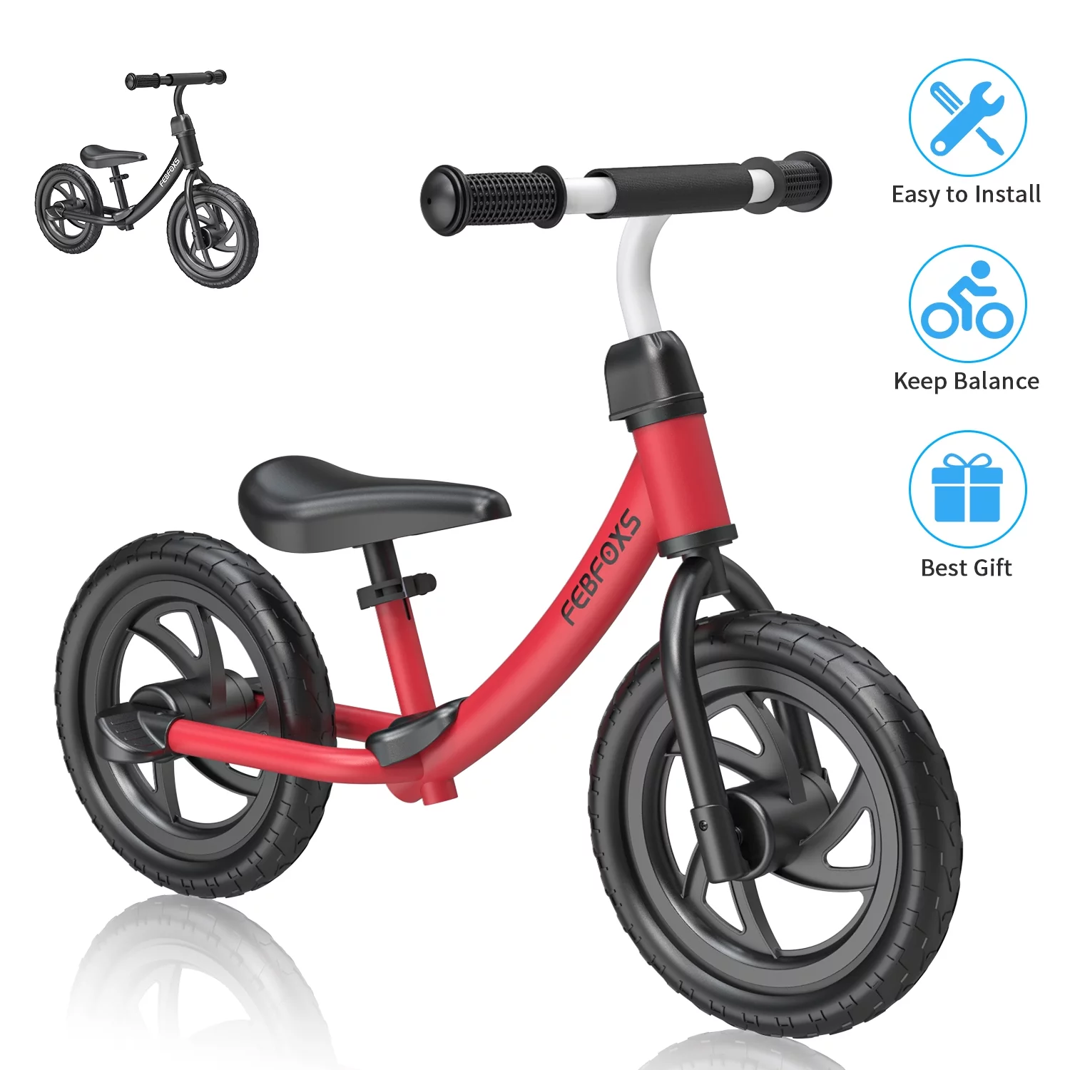 FEBFOXS Toddler Balance Bike, No Pedal Beginner Kids Balance Bike with Adjustable Seat Height, Push Balance Bike for 3-6 Years Old Boys Girls - Womvr