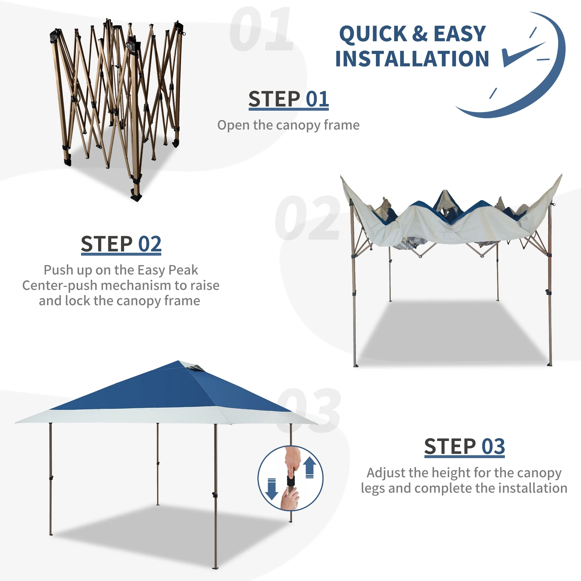 M8TRX 13'x13' Easy Lift Instant Outdoor Pop-up Canopy with Auto Extending Eaves, Navy - Womvr