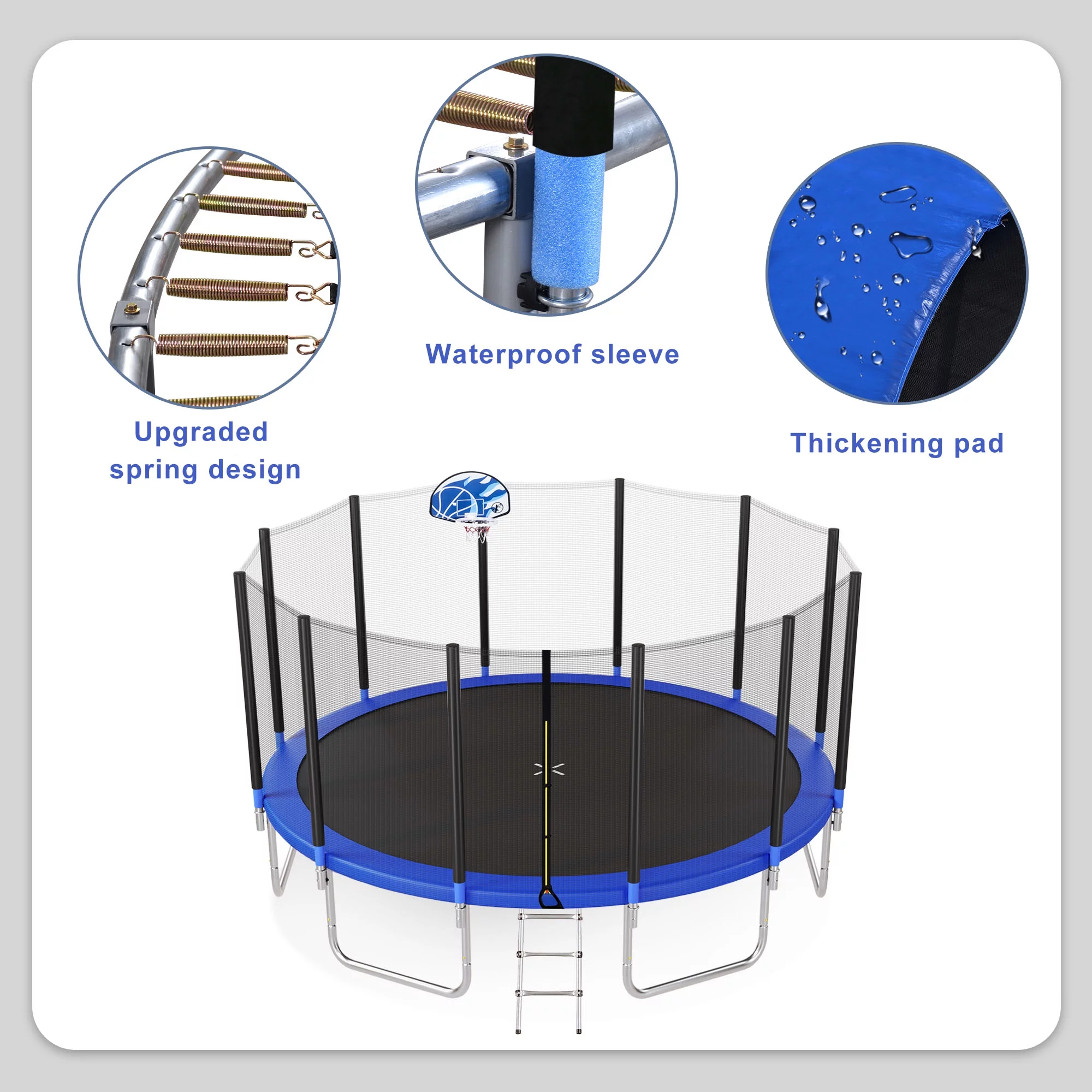 EUROCO 1500LB 16FT Trampoline for Adults and Kids,  Trampoline with Enclosure ,Ladder,Basketball Hoop,Heavy Duty Recreational Trampoline Capacity for 9-10 Kids - Womvr