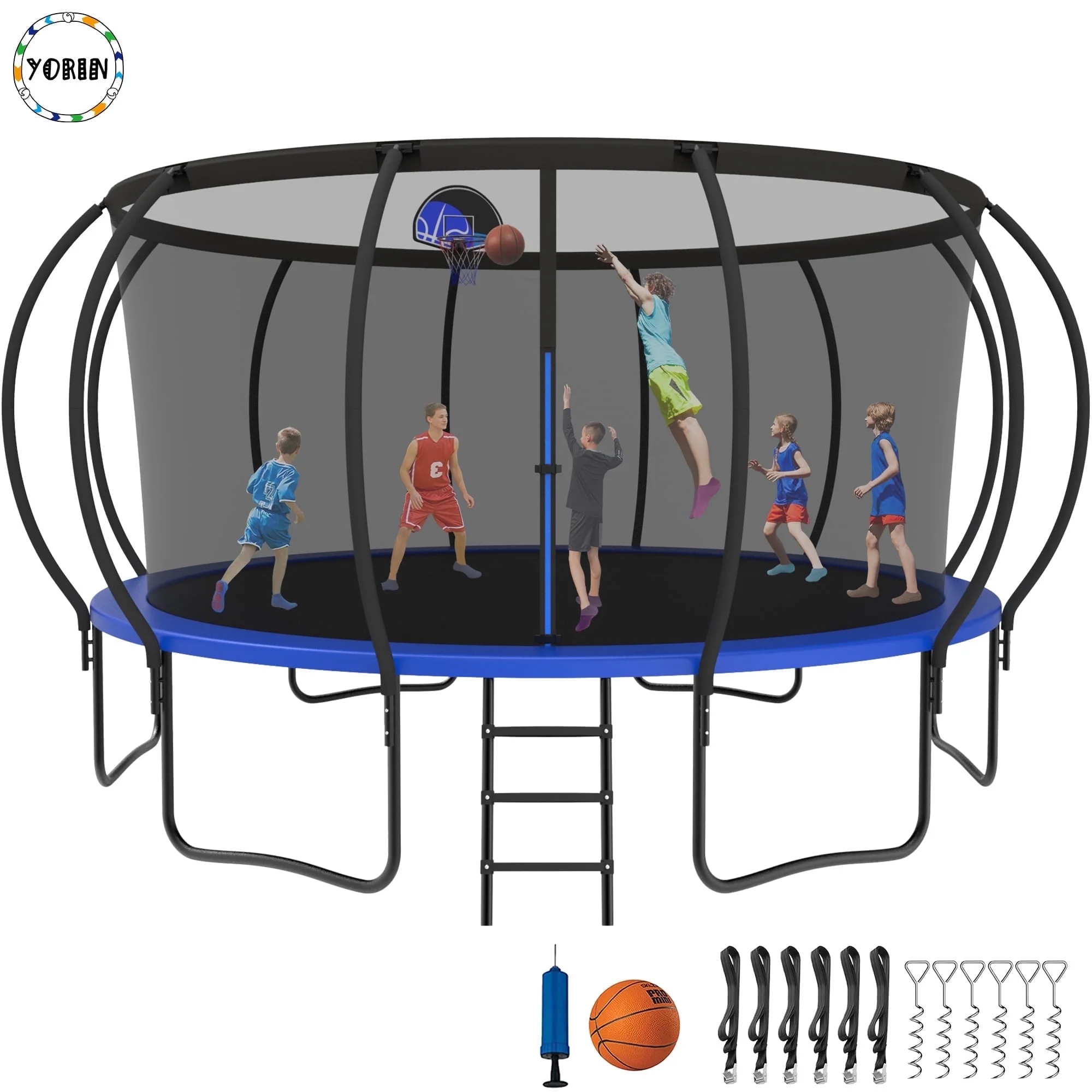 YORIN Trampoline for 7-8 Kids, 14 FT Trampoline for Adults with Enclosure Net, Basketball Hoop, Ladder, 1400LBS Weight Capacity Outdoor Recreational Trampoline, Heavy Duty Trampoline - Womvr