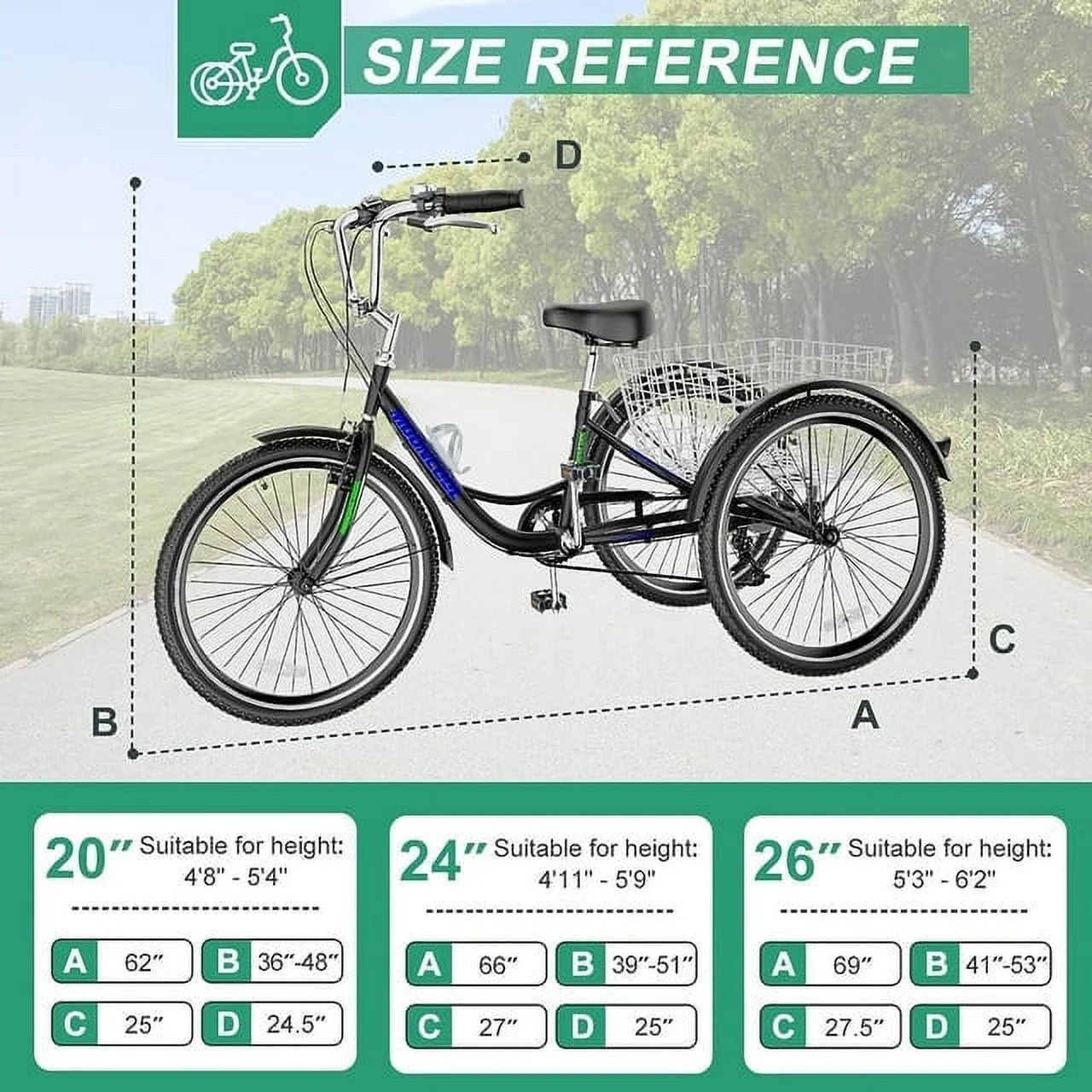 Lilypelle Adult Tricycles 7 Speed 20/24/26 Inch Three Wheel Bike Cruiser Trike with Low-Step Through Frame/Large Basket for Men, Women, Seniors - Womvr