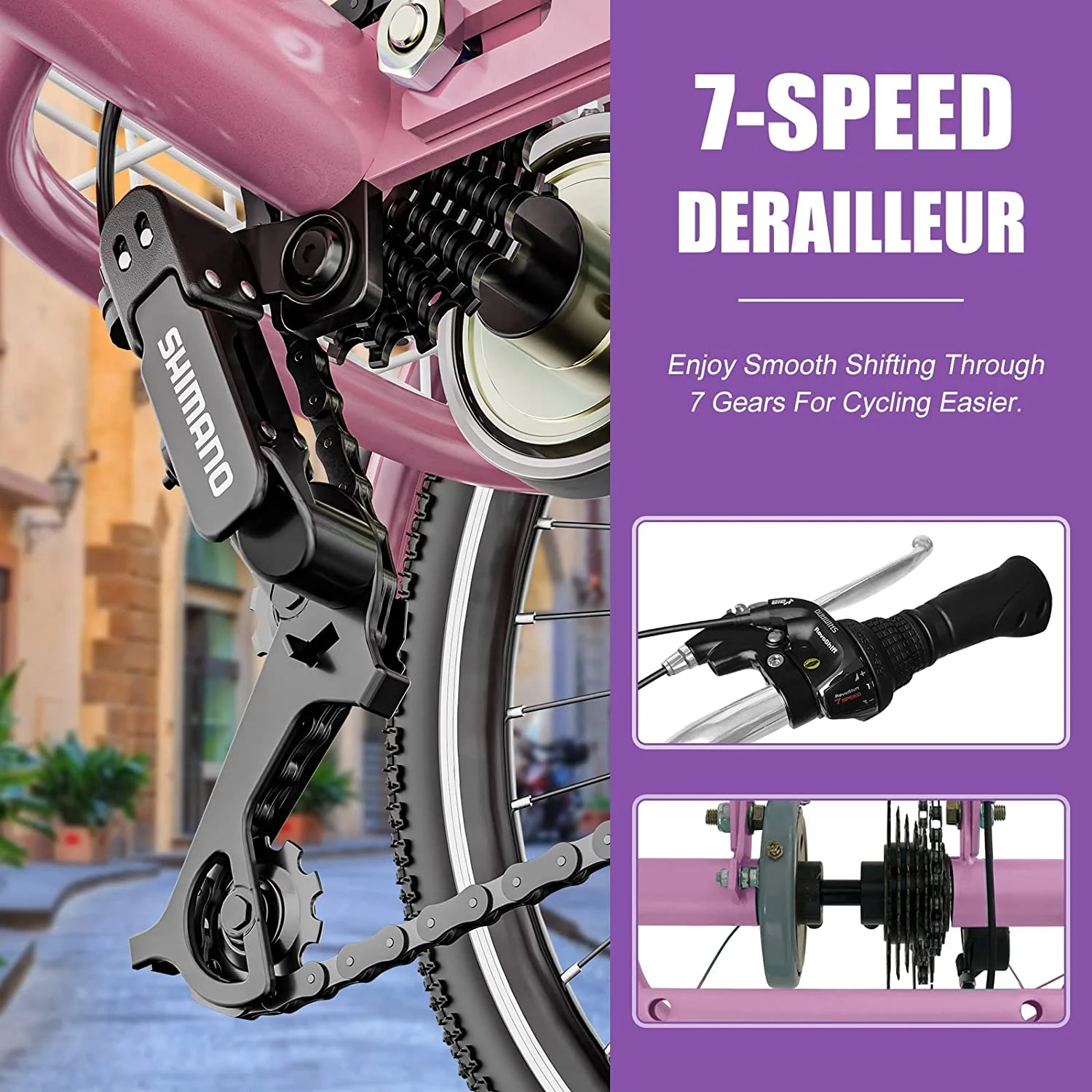 MOONCOOL Adult Folding Tricycle, 7 Speed 20/24/26 inch Adult Tricycles, Three Wheel Bike Cruiser Trike with Large Basket - Womvr