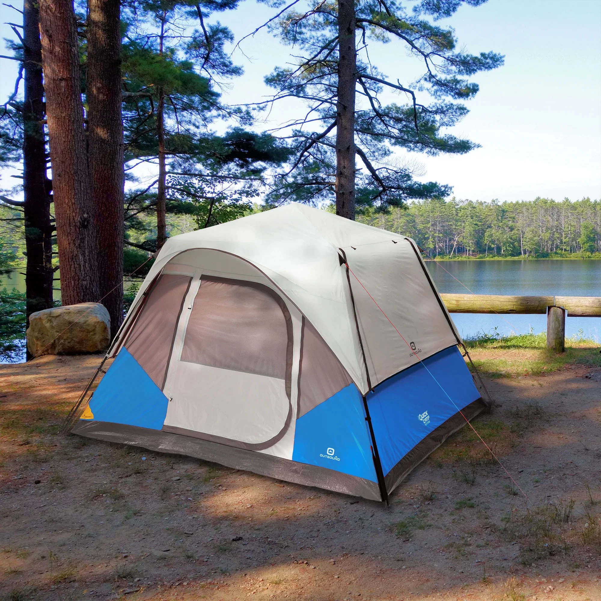 Outbound QuickCamp 6 Person Cabin Tent with Rainfly and Carry Bag, Blue - Womvr