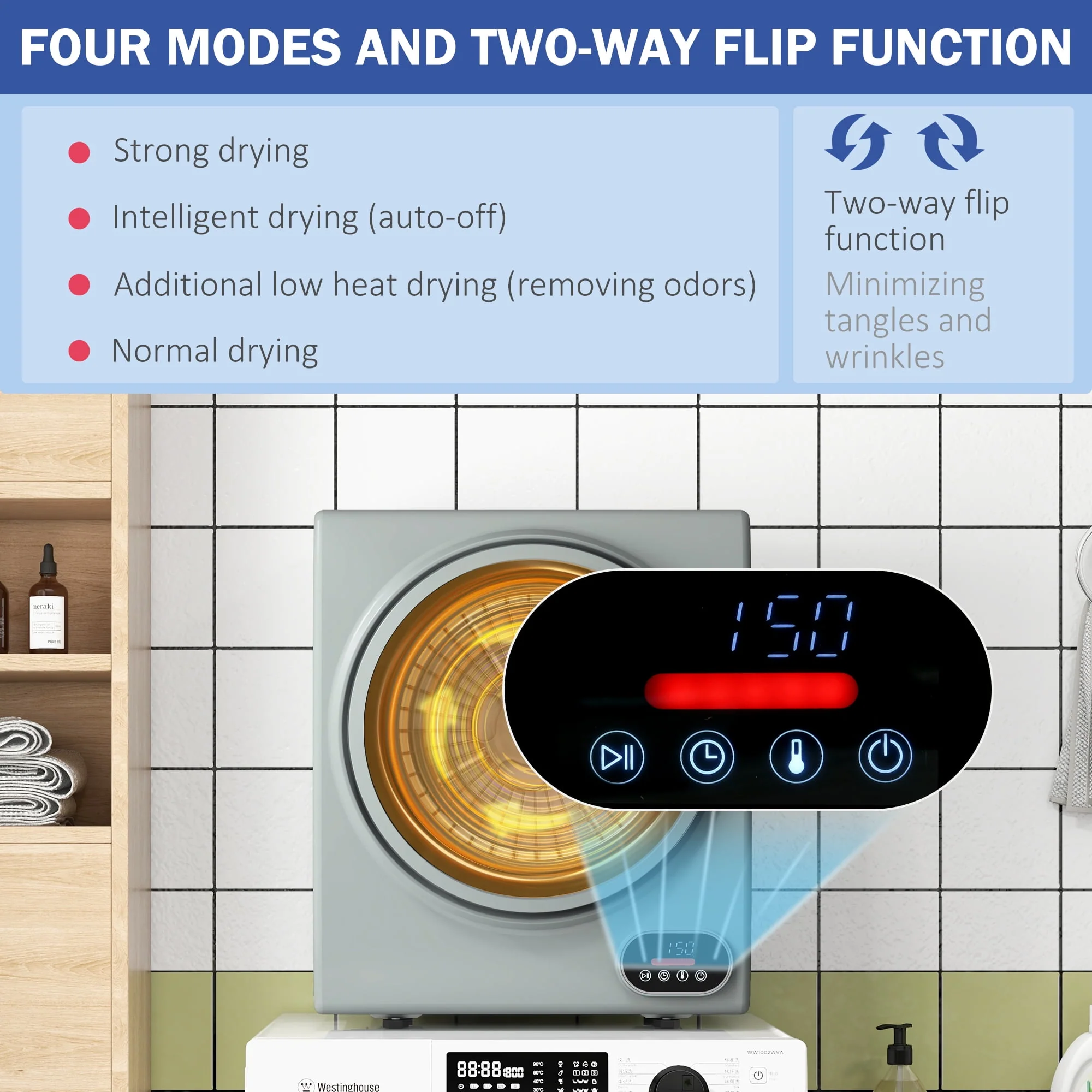 HOMCOM Portable Clothes Dryer 120V 850W Laundry Dryer for Apartment, Gray - Womvr